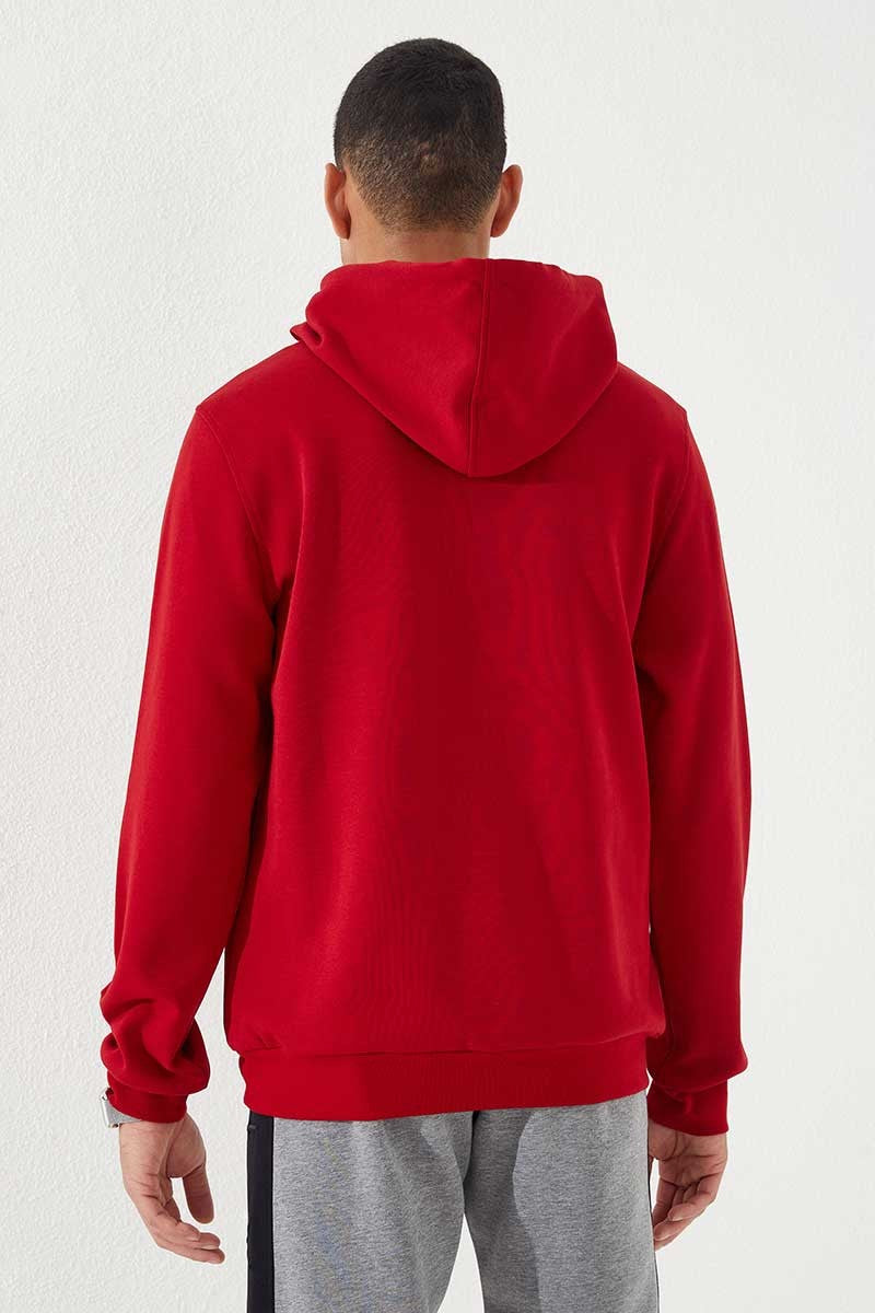 Kırmızı Yazı Nakışlı Standart Kalıp Kapüşonlu Erkek Sweatshirt - 87887