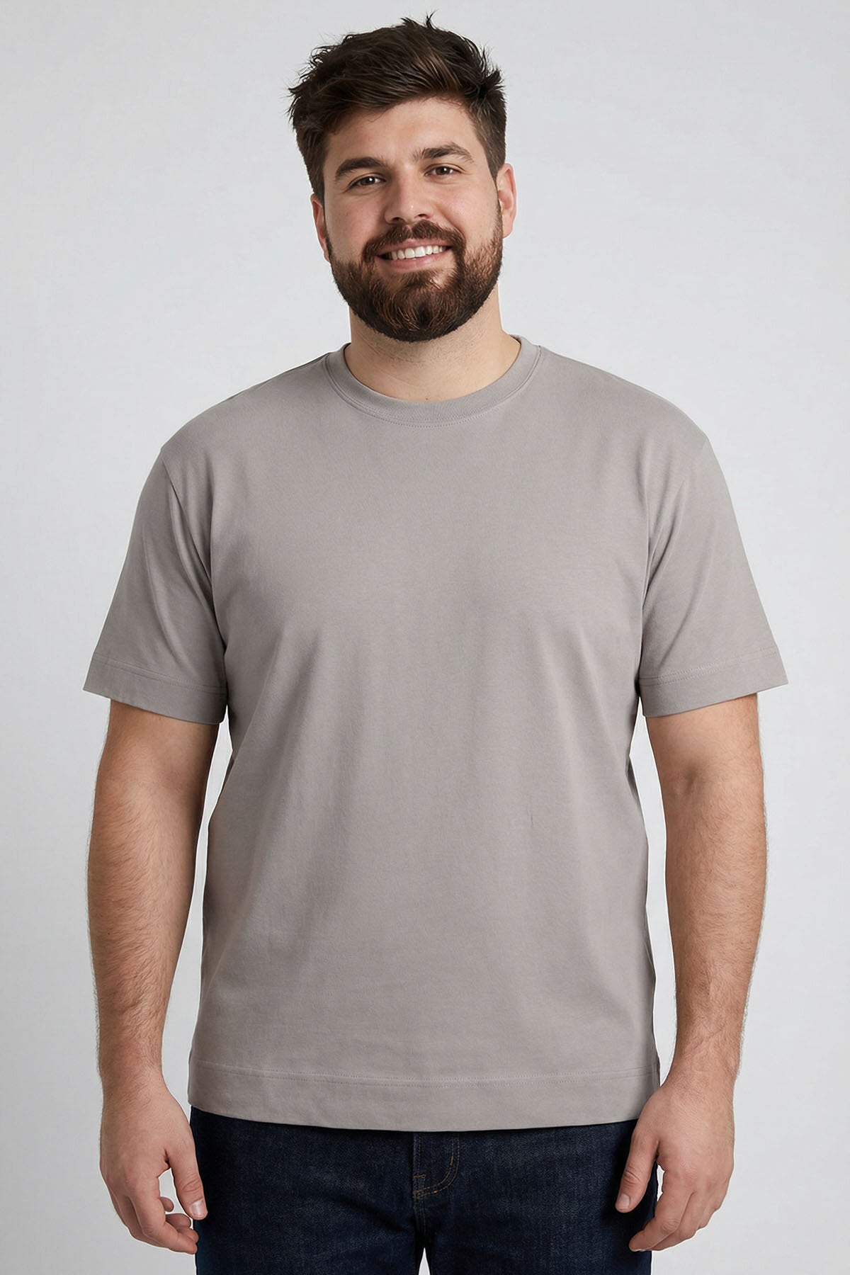 Koyu Bej Basic Kısa Kol O Yaka Büyük Beden Erkek T-Shirt - 88072