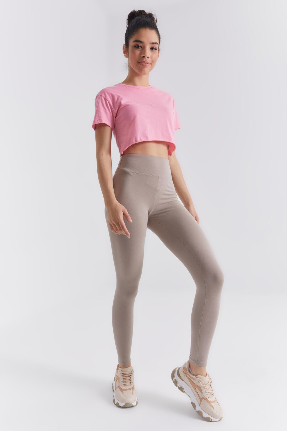 Koyu Bej Yüksek Bel Toparlayıcı Slim Fit Dar Paça Kadın Tayt - 94011