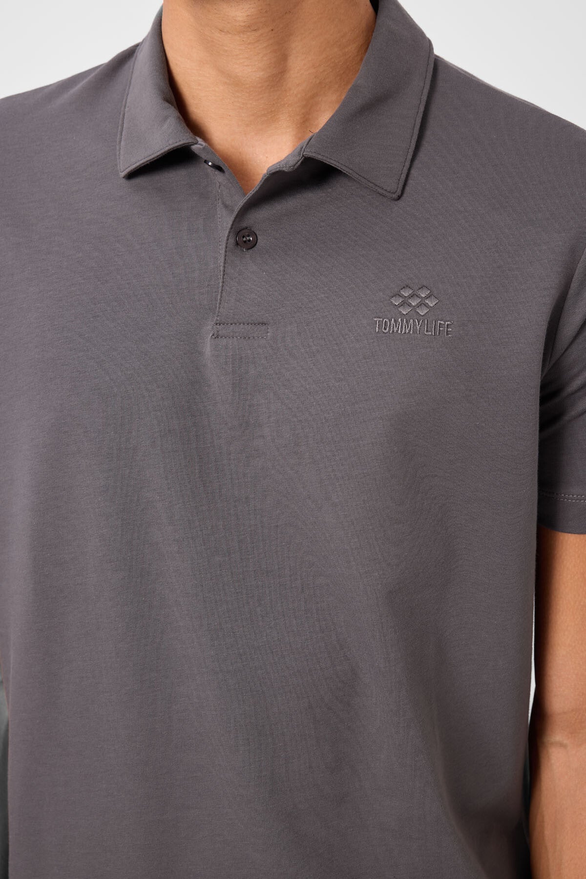 Koyu Gri Standart Kalıp Basic Polo Yaka Erkek T-Shirt - 87748