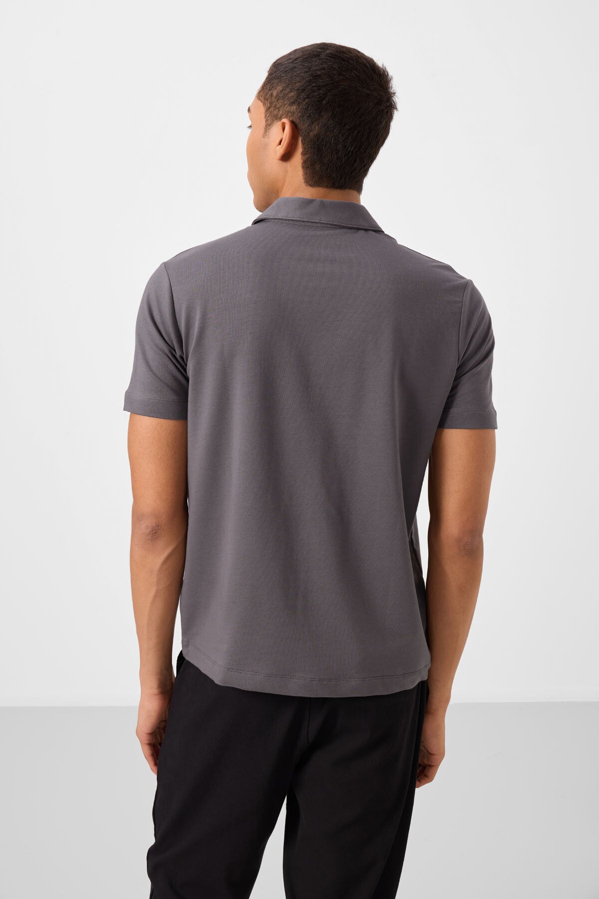 Koyu Gri Standart Kalıp Basic Polo Yaka Erkek T-Shirt - 87748