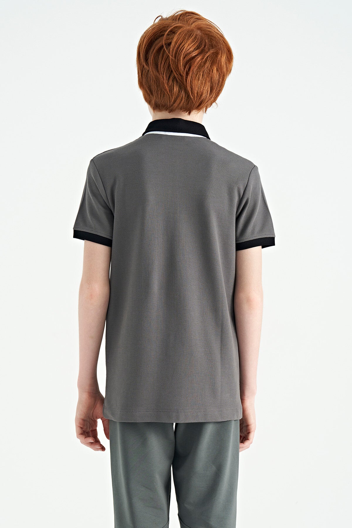 Koyu Gri Baskı Detaylı Standart Kalıp Polo Yaka Erkek Çocuk T-Shirt - 11164