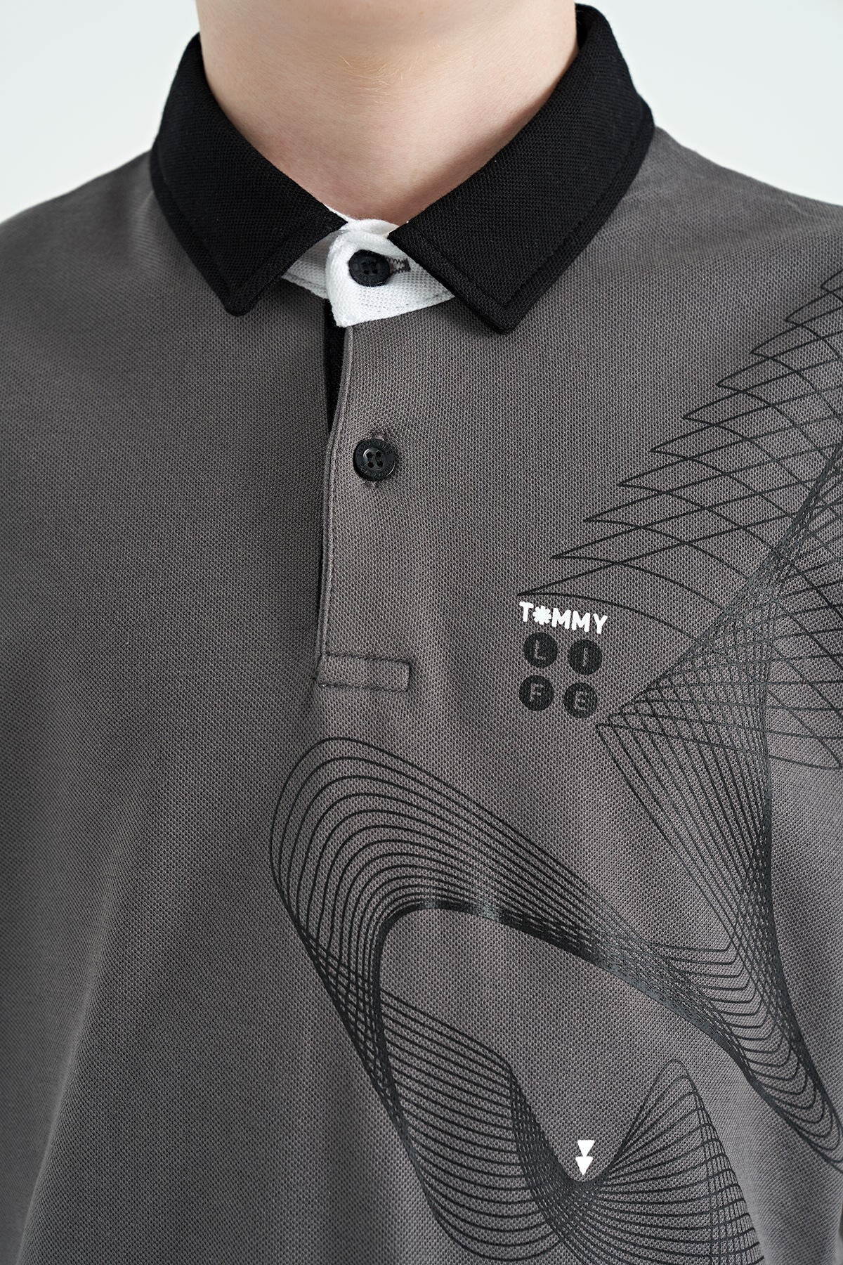 Koyu Gri Baskı Detaylı Standart Kalıp Polo Yaka Erkek Çocuk T-Shirt - 11164
