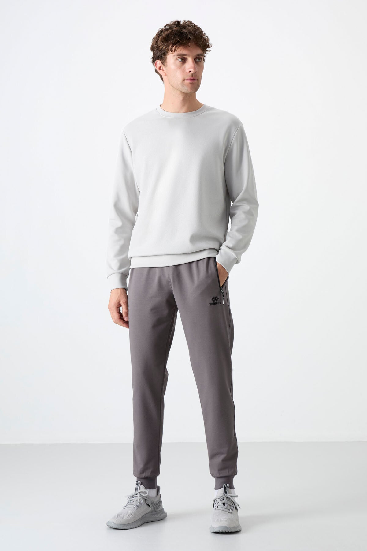 Koyu Gri Fermuar Cepli Standart Kalıp Jogger Erkek Eşofman Alt - 84587