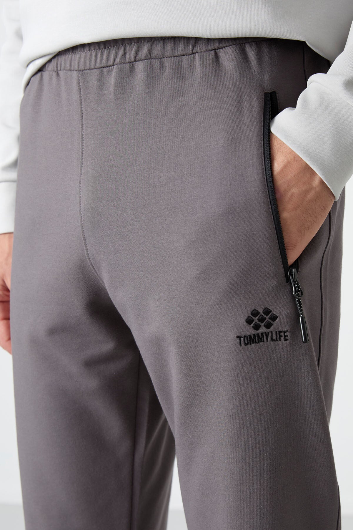 Koyu Gri Fermuar Cepli Standart Kalıp Jogger Erkek Eşofman Alt - 84587