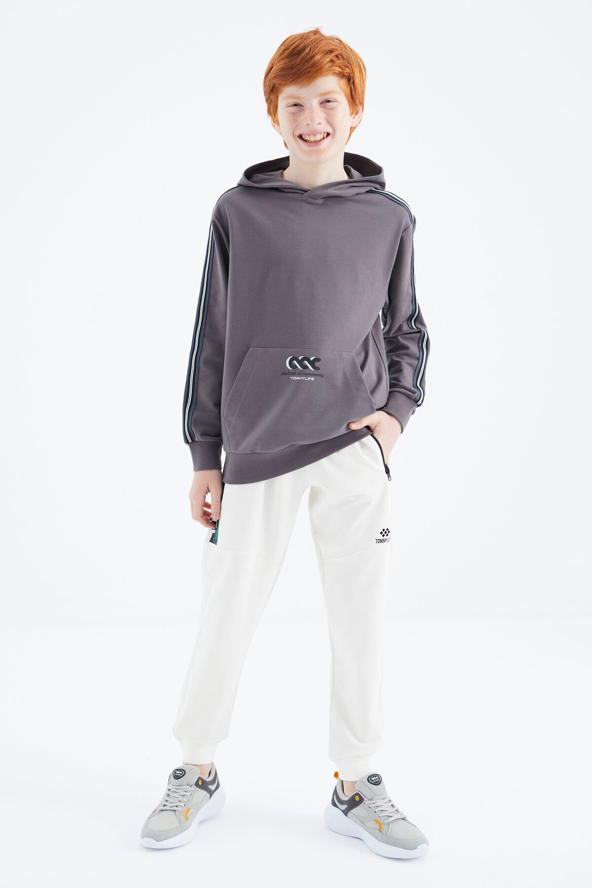 Koyu Gri Kanguru Cepli Erkek Çocuk Sweatshirt - 11176