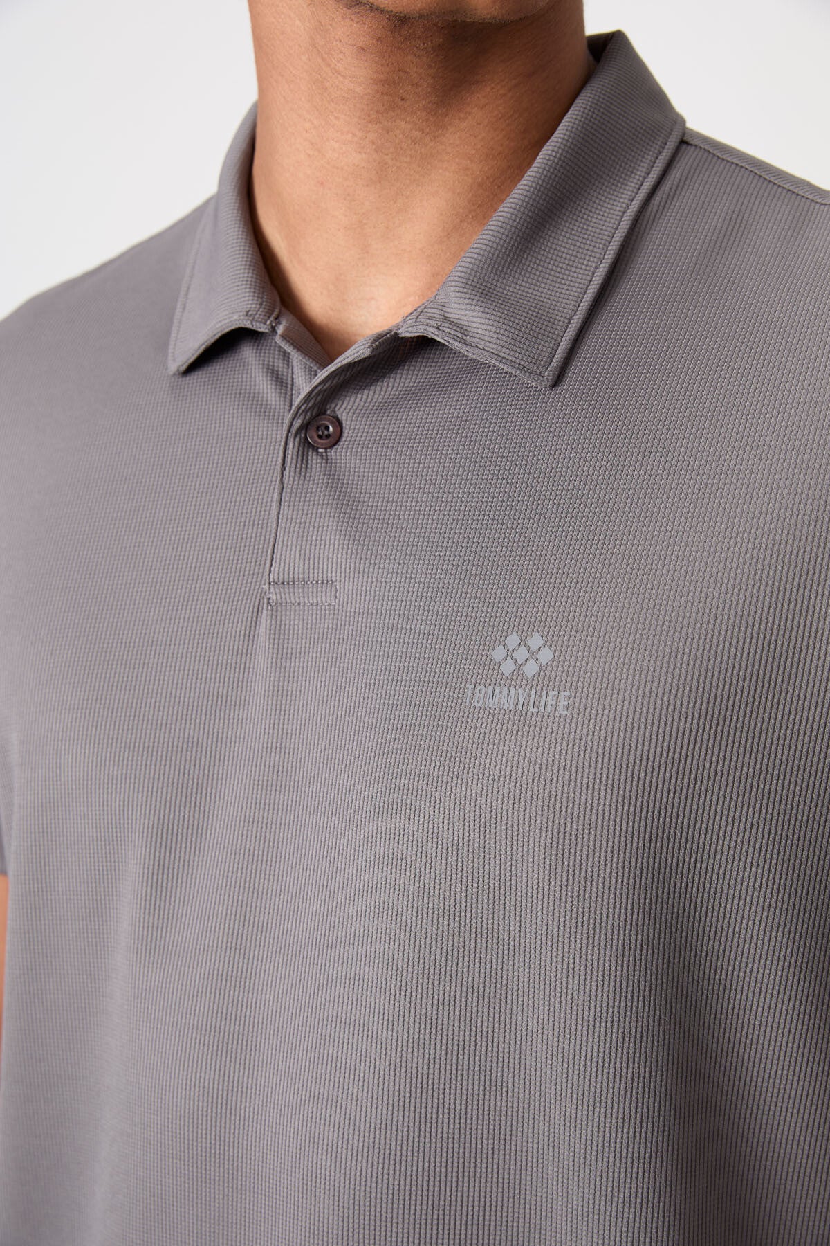 Koyu Gri Logo Baskılı Standart Kalıp Polo Yaka Aktif Spor Erkek T-Shirt - 88252