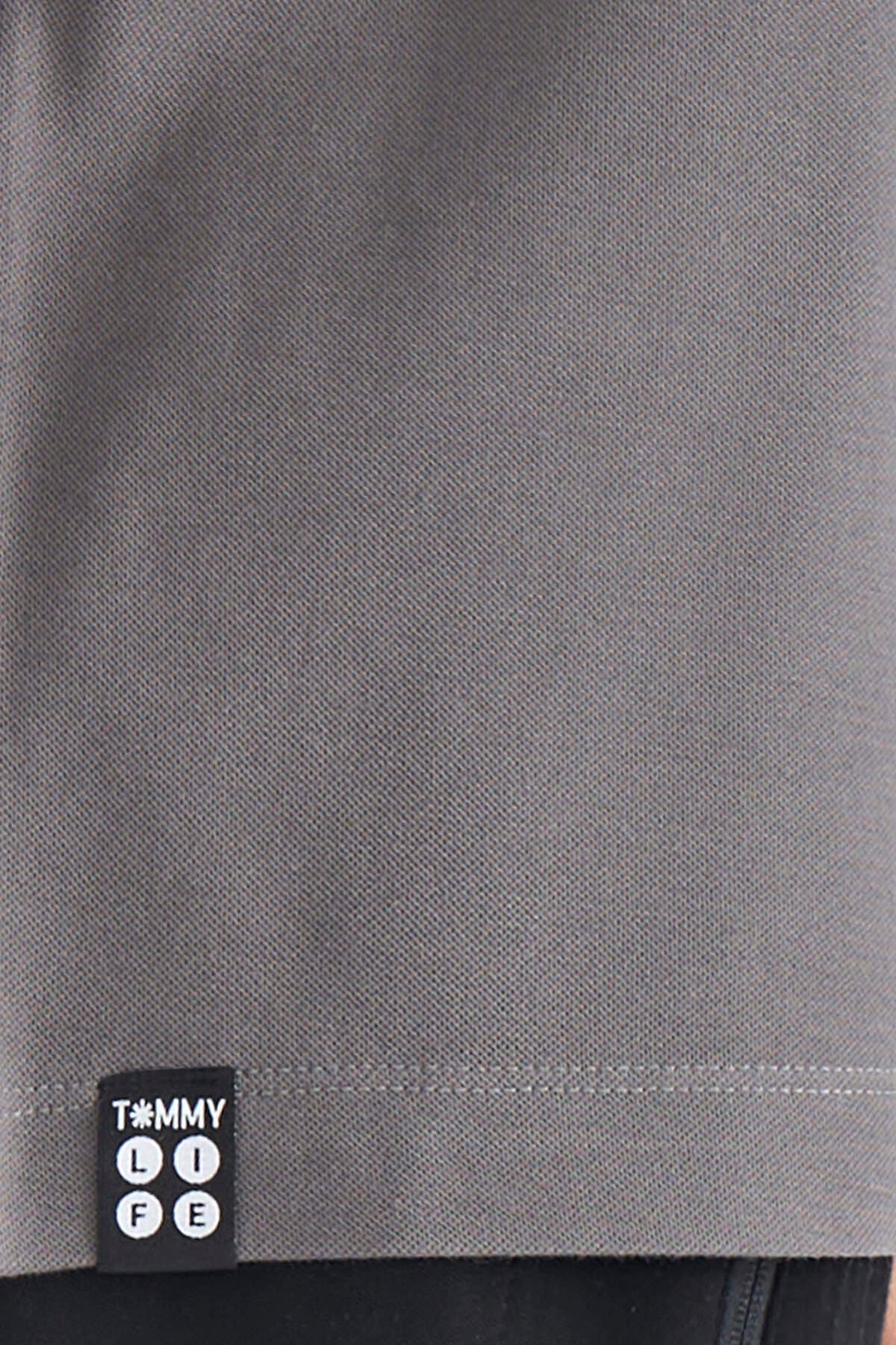 Koyu Gri Yazı Baskılı Standart Form Polo Yaka Erkek T-shirt - 88236