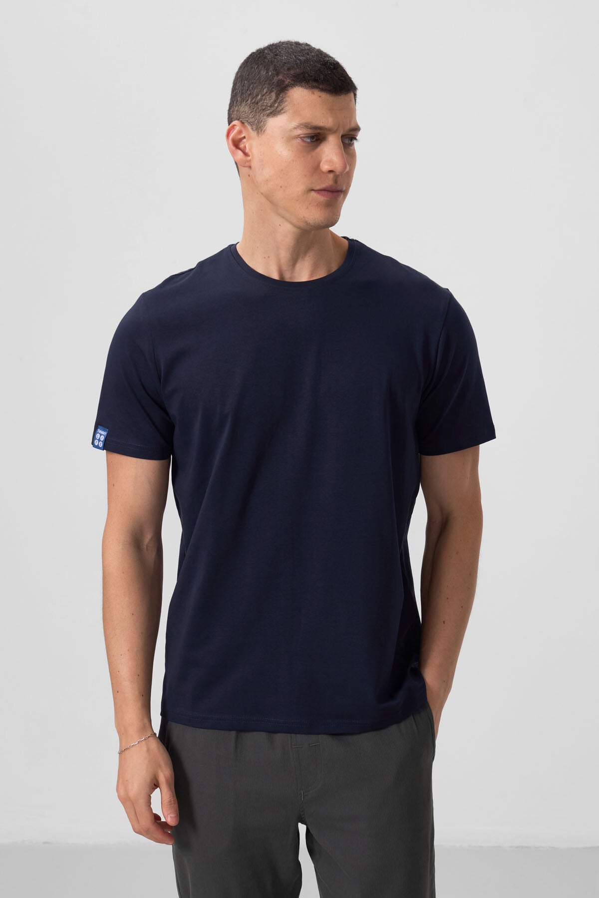 Lacivert Erkek Basic Kısa Kol Standart Kalıp O Yaka T-shirt - 87911