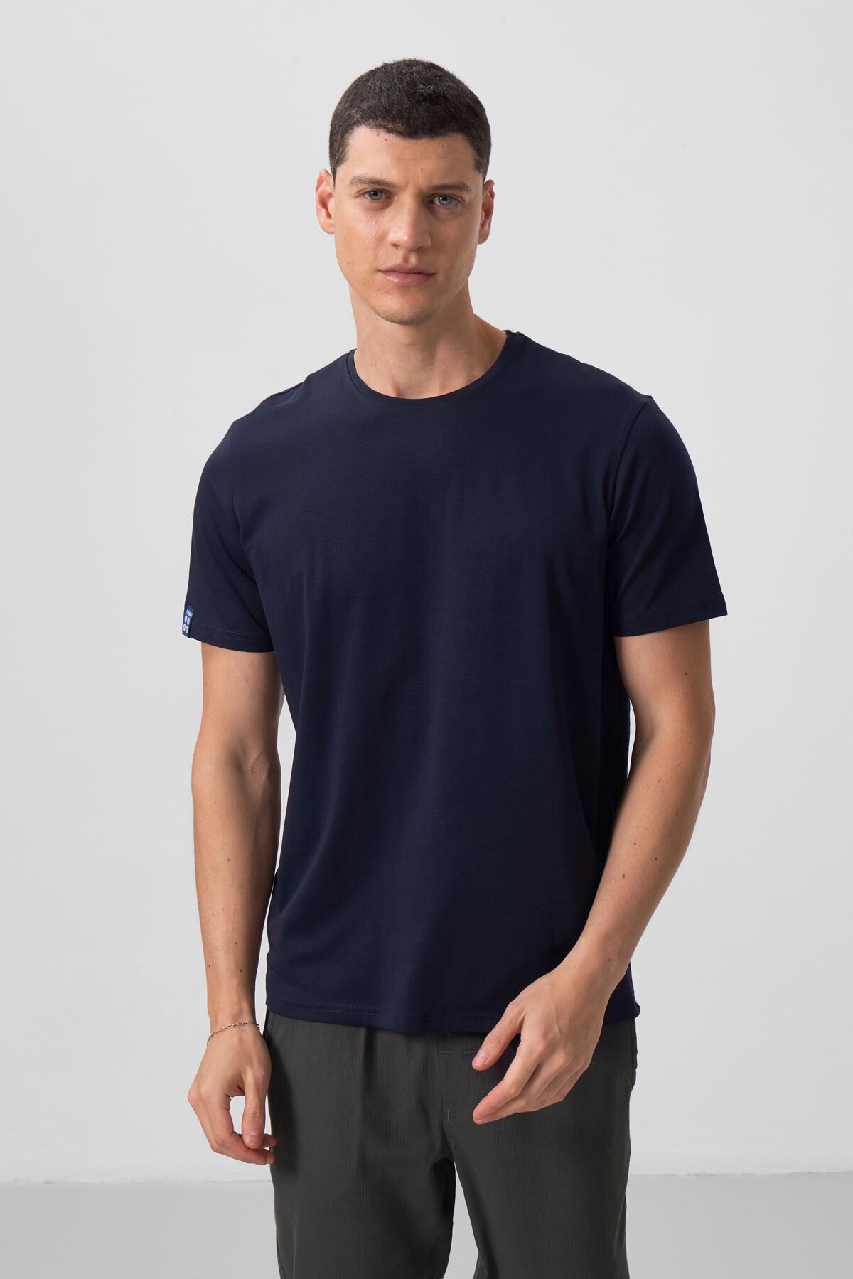 Lacivert Erkek Basic Kısa Kol Standart Kalıp O Yaka T-shirt - 87911