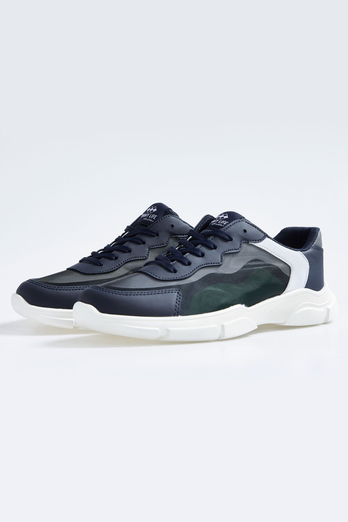 Lacivert Bağcıklı Yüksek Taban Suni Deri Detaylı Erkek Spor Ayakkabı - 89117