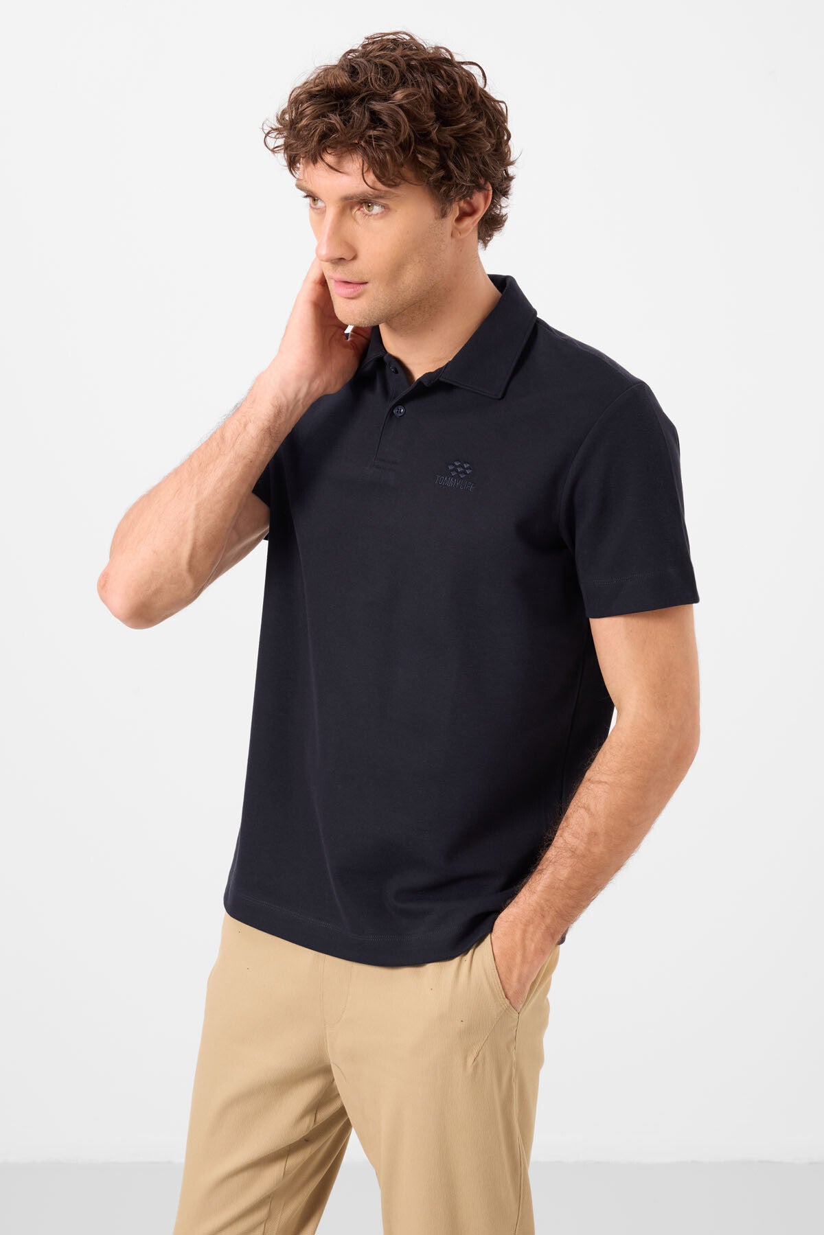 Lacivert Standart Kalıp Basic Polo Yaka Erkek T-Shirt - 87748