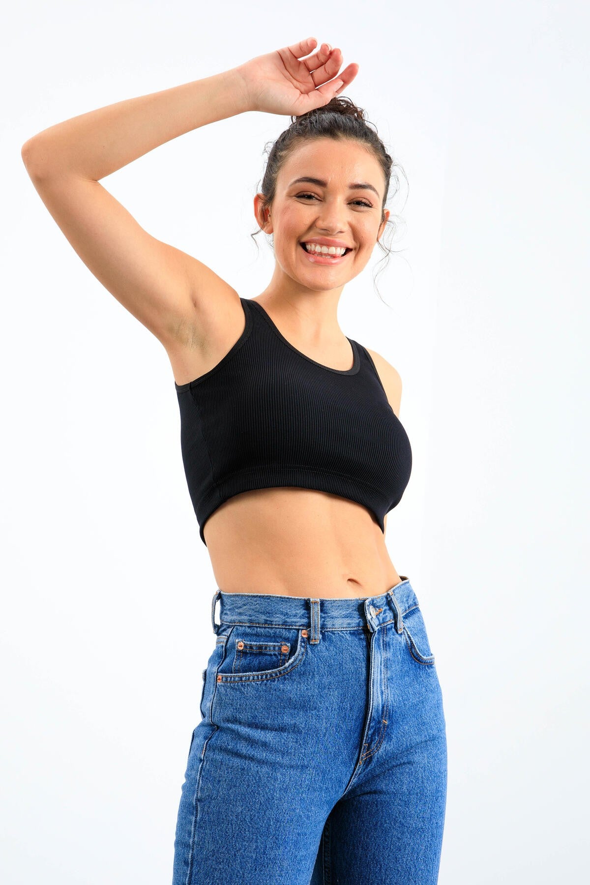 Lacivert Basic Sıfır Kol Dar Kalıp U Yaka Kadın Crop Top Atlet - 97160