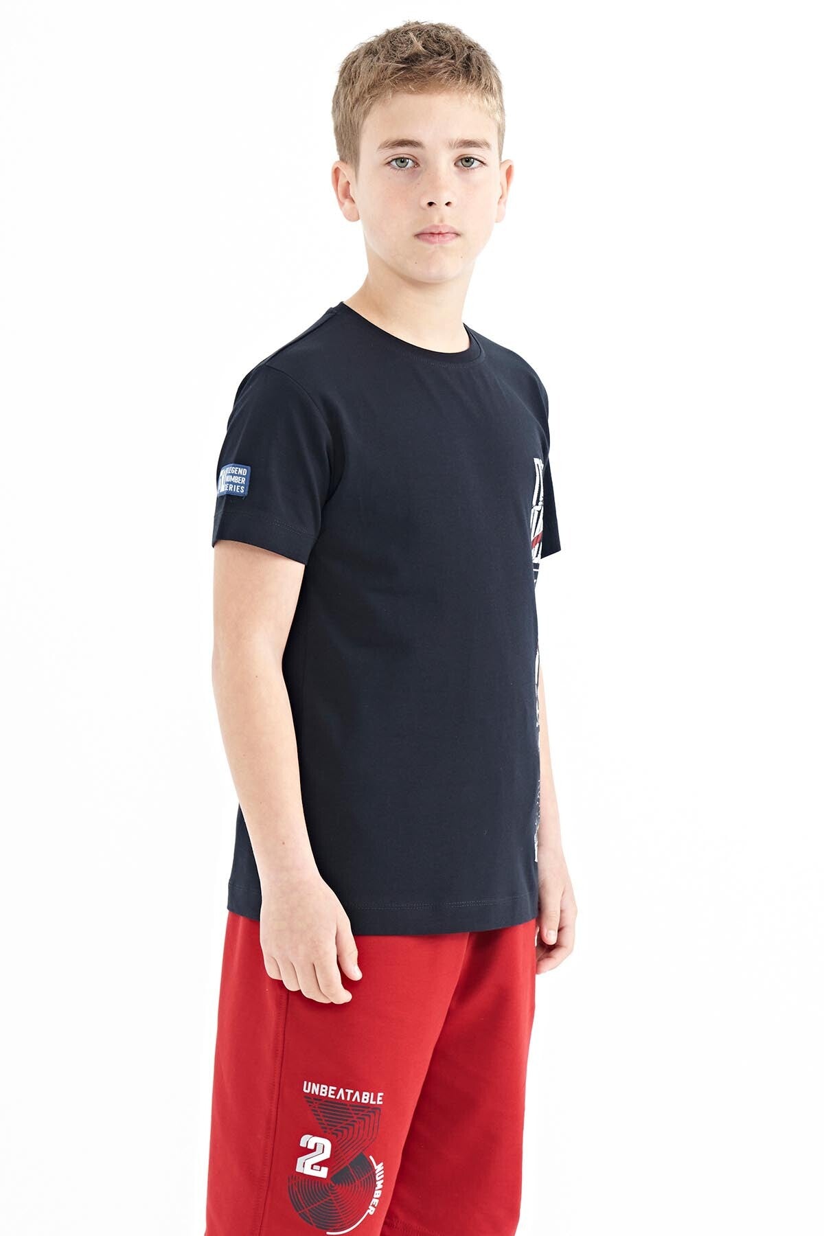Lacivert Baskı Detaylı O Yaka Standart Kalıp Erkek Çocuk T-Shirt - 11104