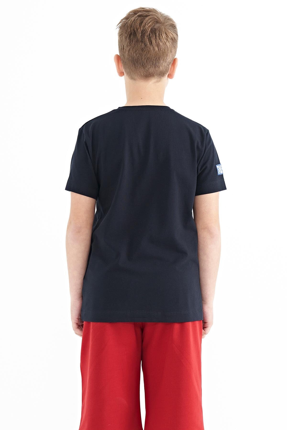 Lacivert Baskı Detaylı O Yaka Standart Kalıp Erkek Çocuk T-Shirt - 11104