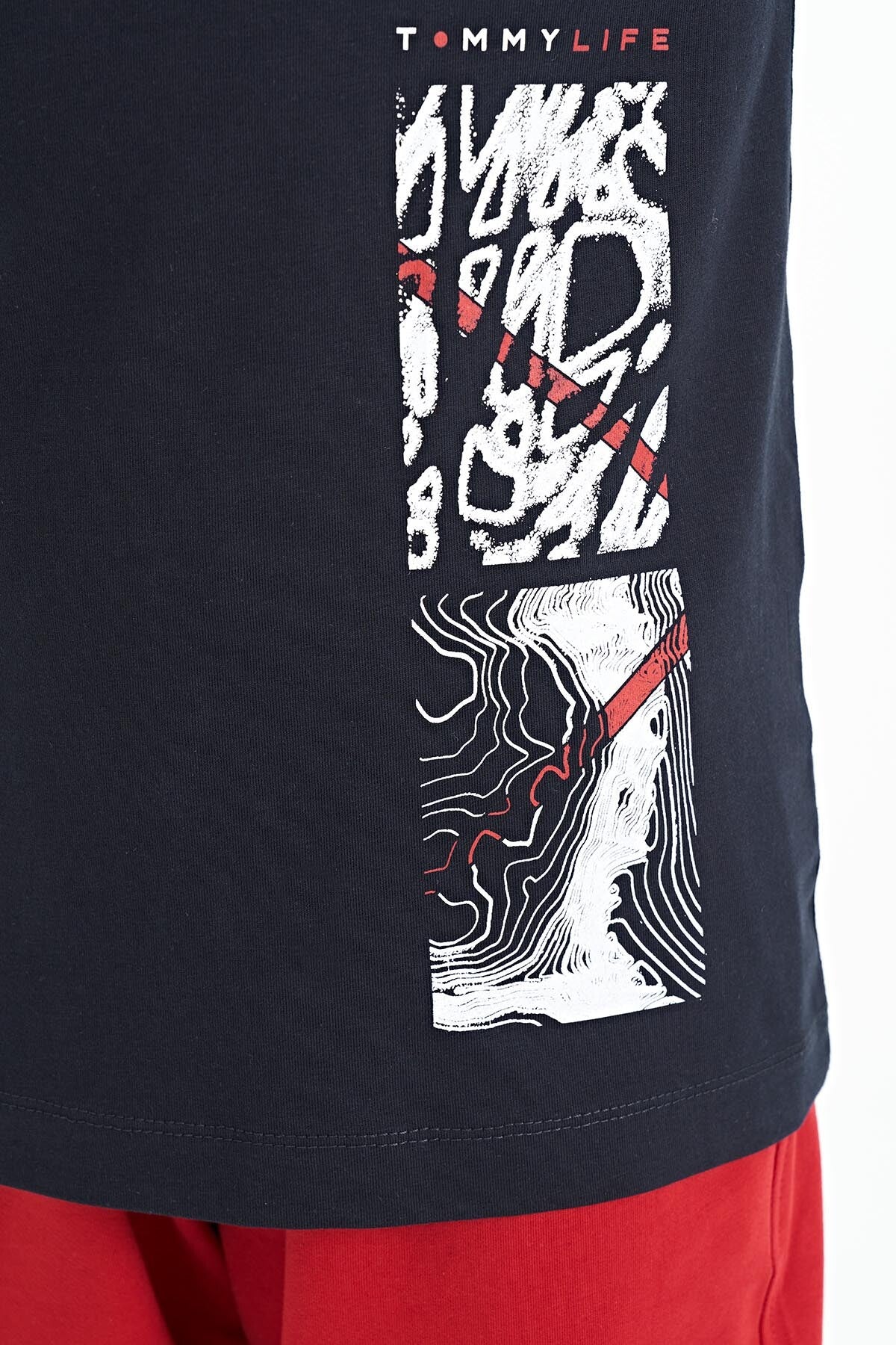Lacivert Baskı Detaylı O Yaka Standart Kalıp Erkek Çocuk T-Shirt - 11104