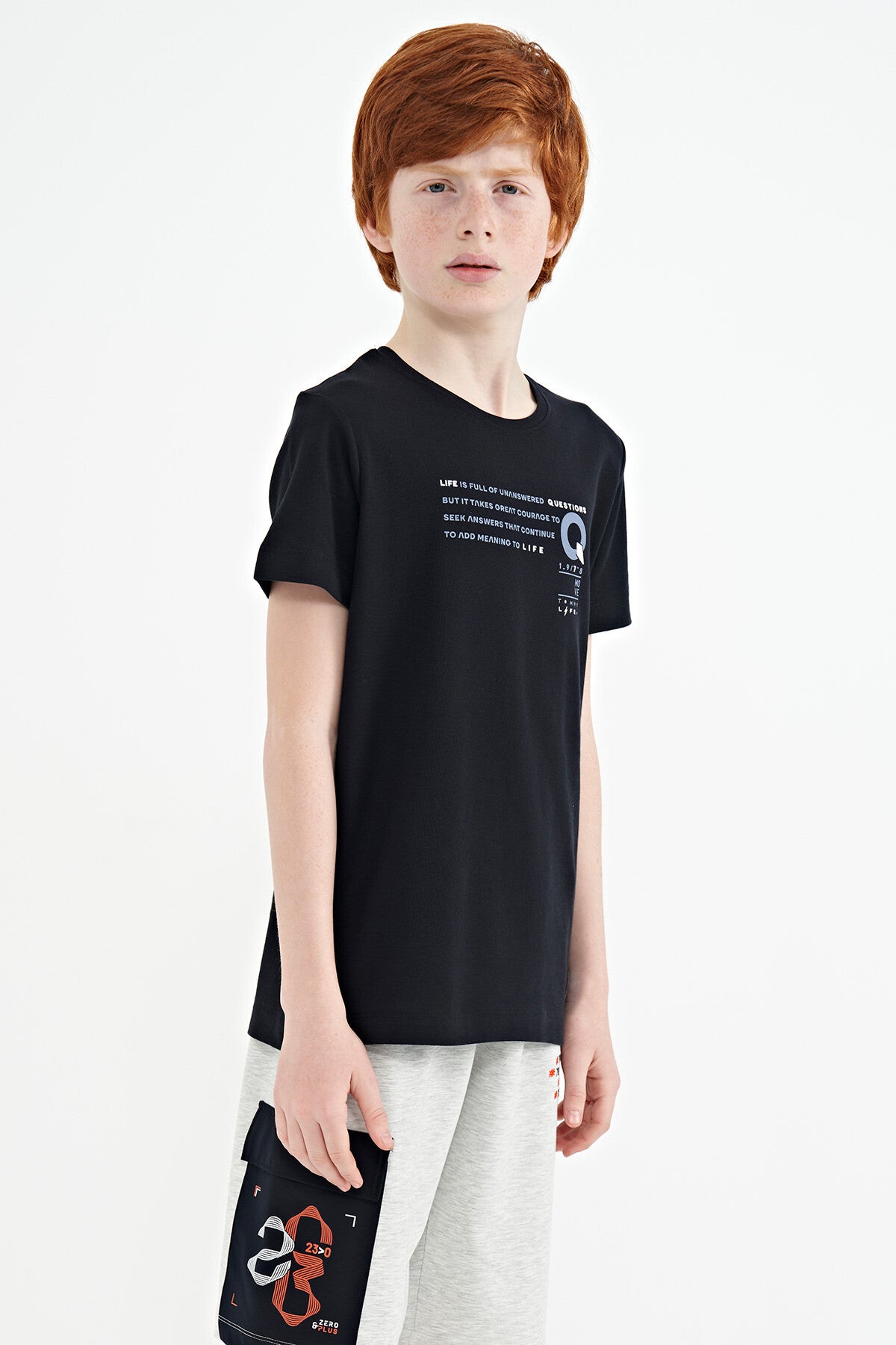 Lacivert Baskı Detaylı O Yaka Standart Kalıp Erkek Çocuk T-Shirt - 11145