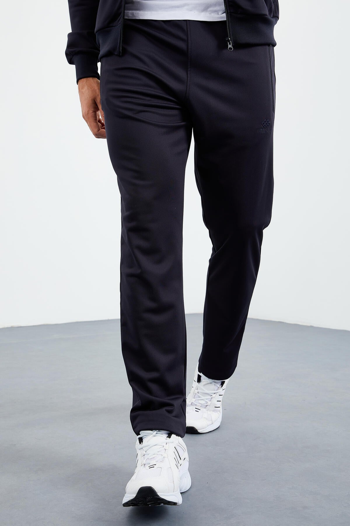 Lacivert Dik Yaka Fermuarlı Standart Kalıp Klasik Paça Erkek Eşofman Takımı - 85162