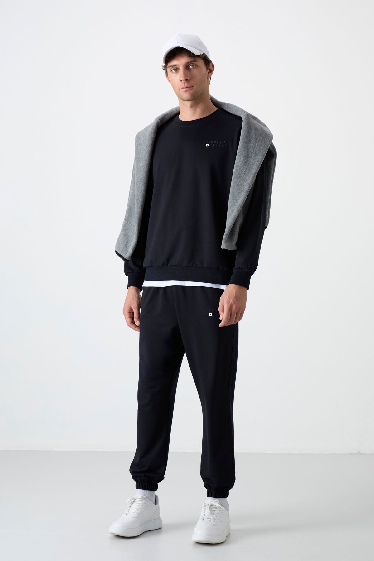 Lacivert Casual O Yaka Jogger Erkek Oversize Eşofman Takımı - 85120