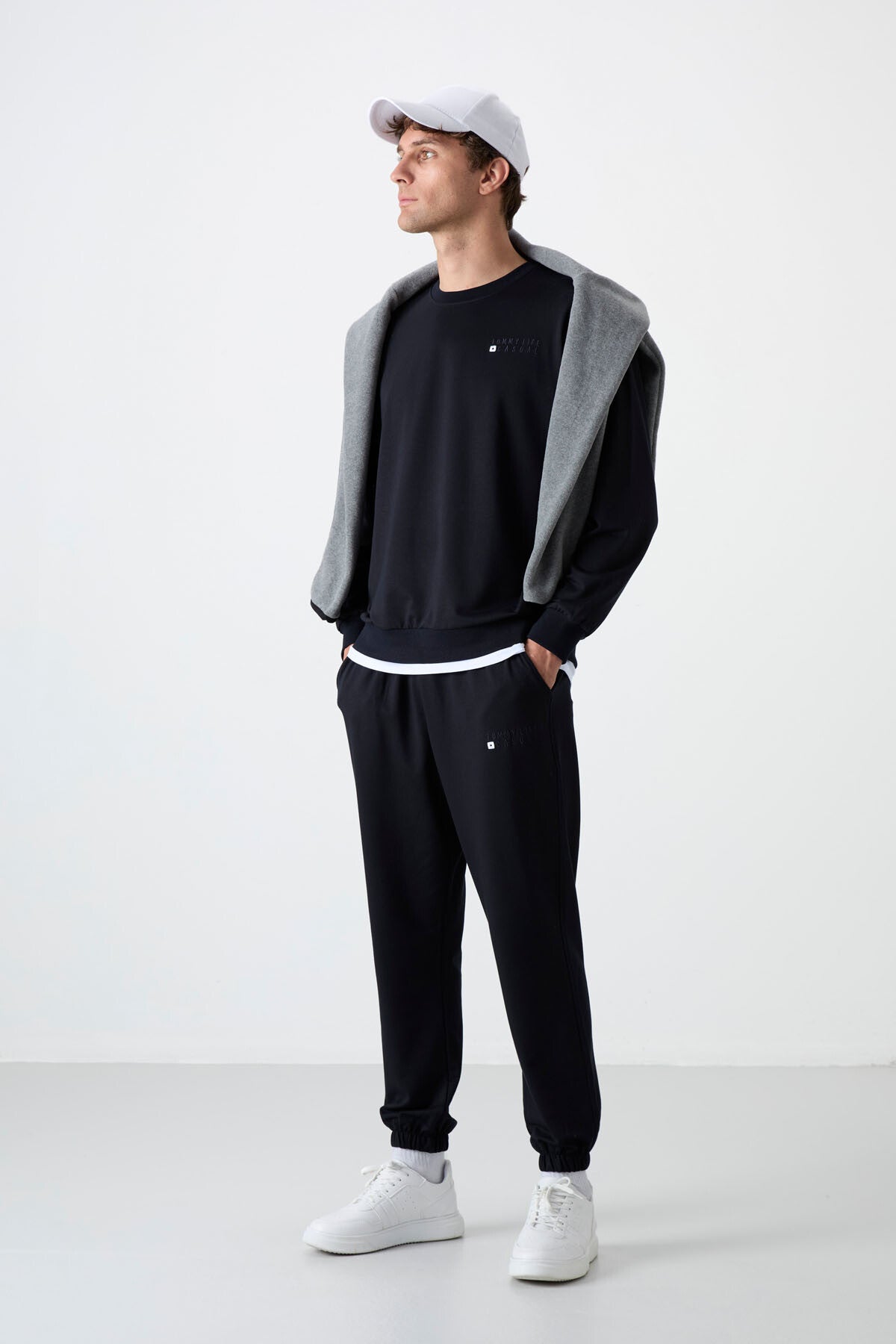 Lacivert Casual O Yaka Jogger Erkek Oversize Eşofman Takımı - 85120