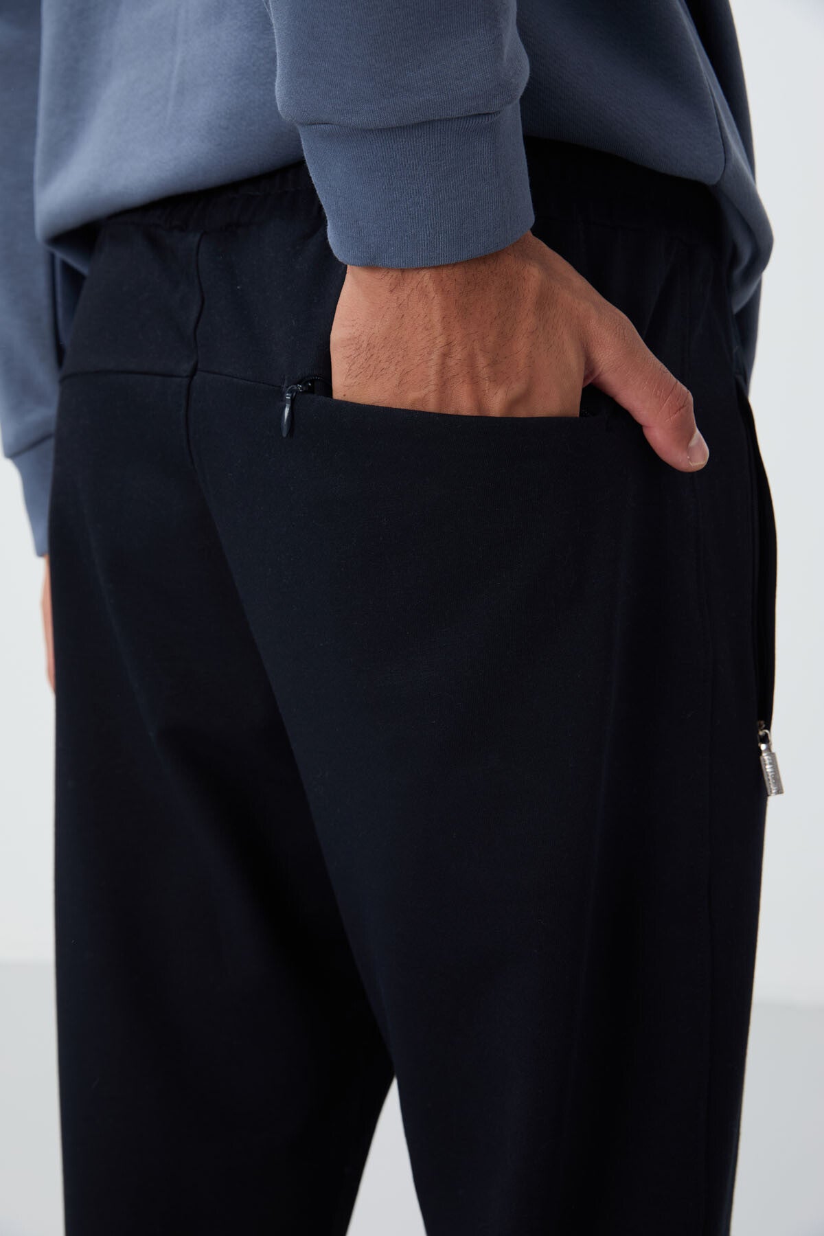 Lacivert Fermuar Cepli Dar Kalıp Klasik Paça Erkek Eşofman Alt - 84669