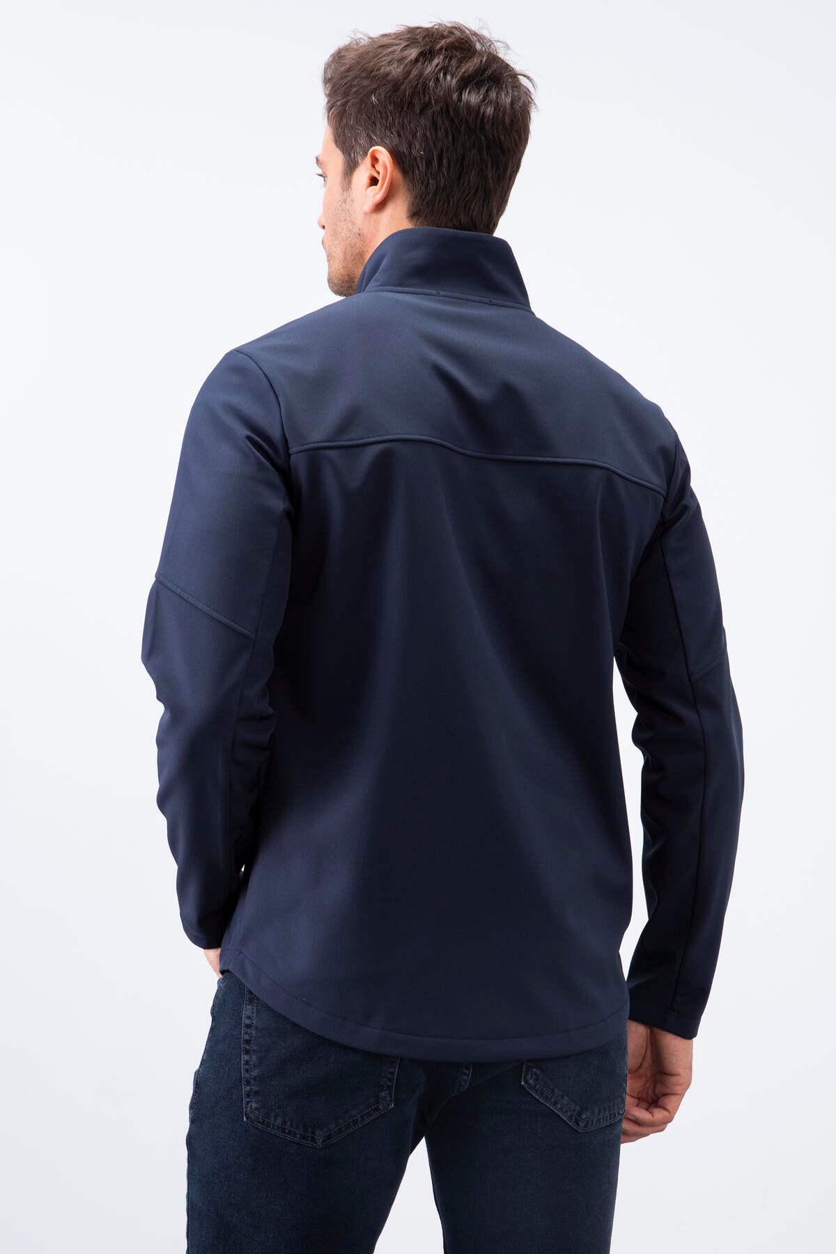 Lacivert Fermuarlı Dik Yaka Su ve Rüzgar Geçirmez Softshell Erkek Mont - 88050