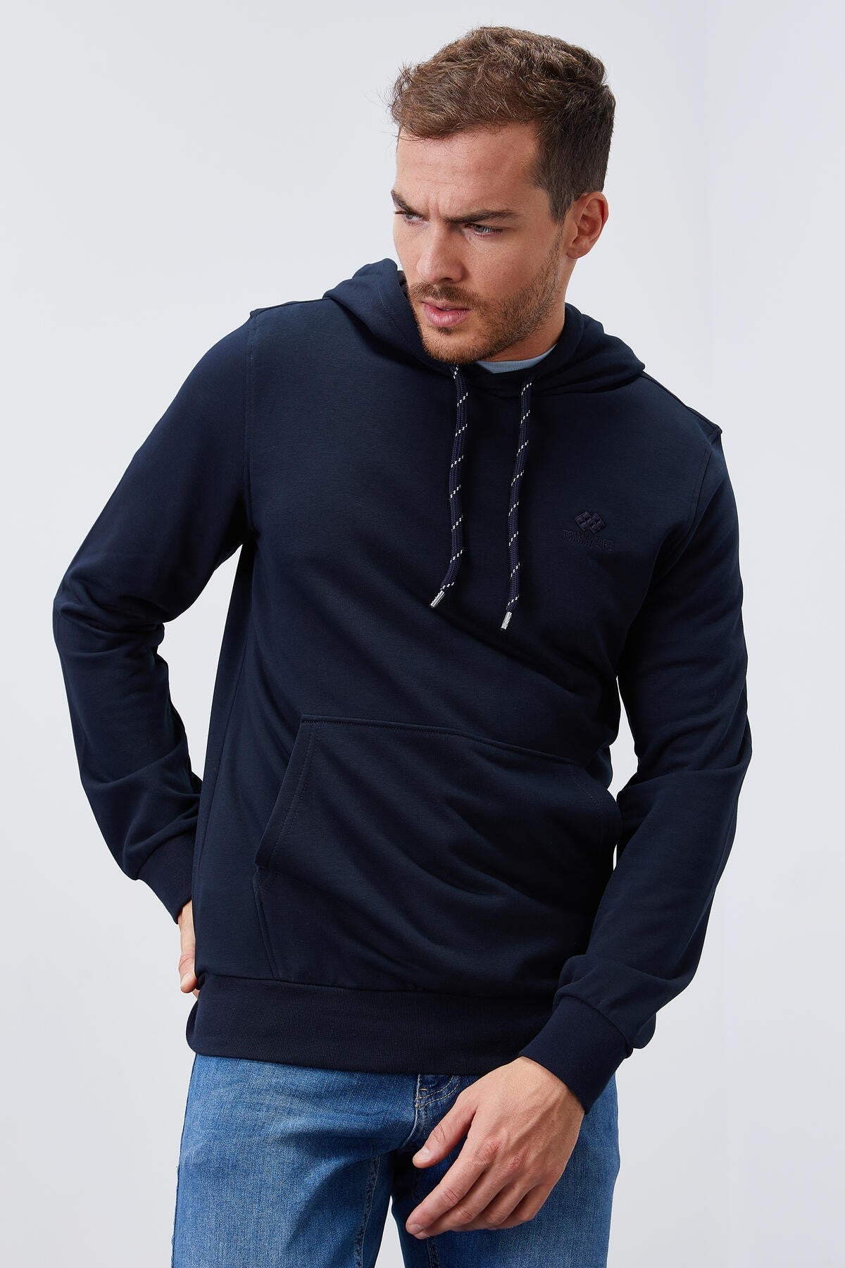 Lacivert Kanguru Cep Standart Kalıp Kapüşonlu Erkek Sweatshirt - 87872