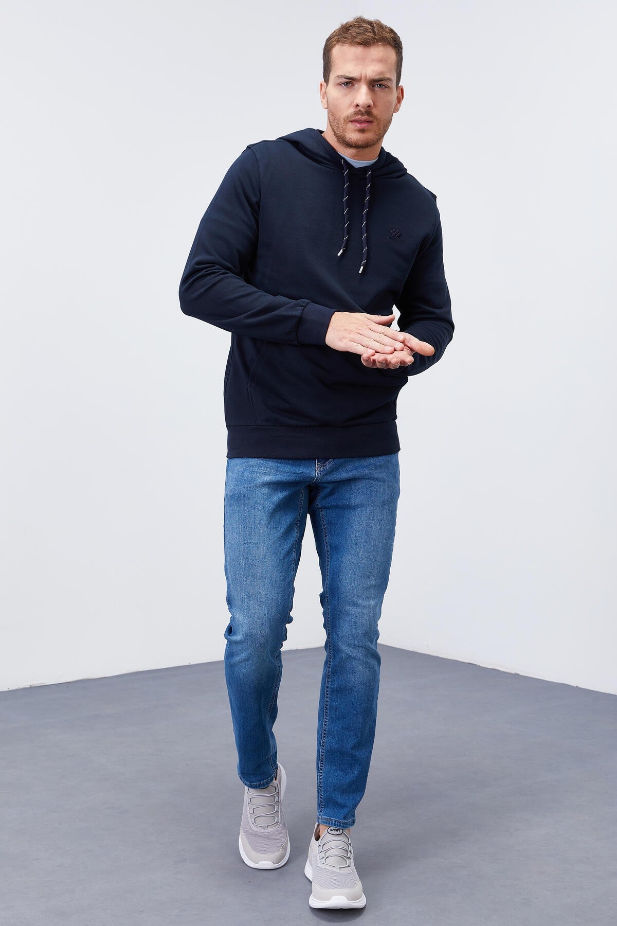Lacivert Kanguru Cep Standart Kalıp Kapüşonlu Erkek Sweatshirt - 87872