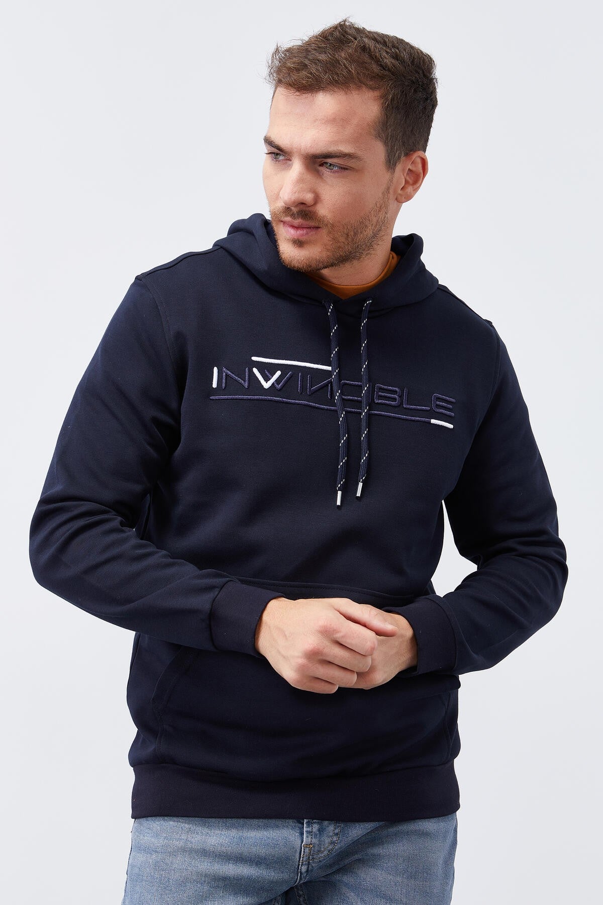 Lacivert Kanguru Cep Standart Kalıp Kapüşonlu Erkek Sweatshirt - 87883