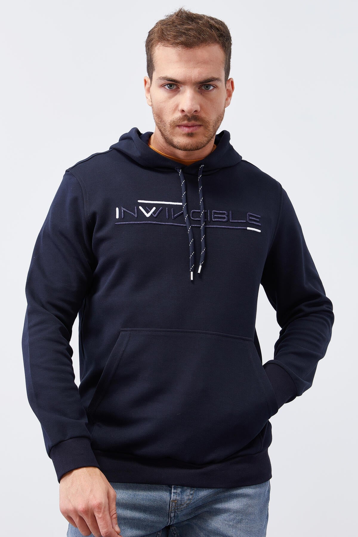 Lacivert Kanguru Cep Standart Kalıp Kapüşonlu Erkek Sweatshirt - 87883