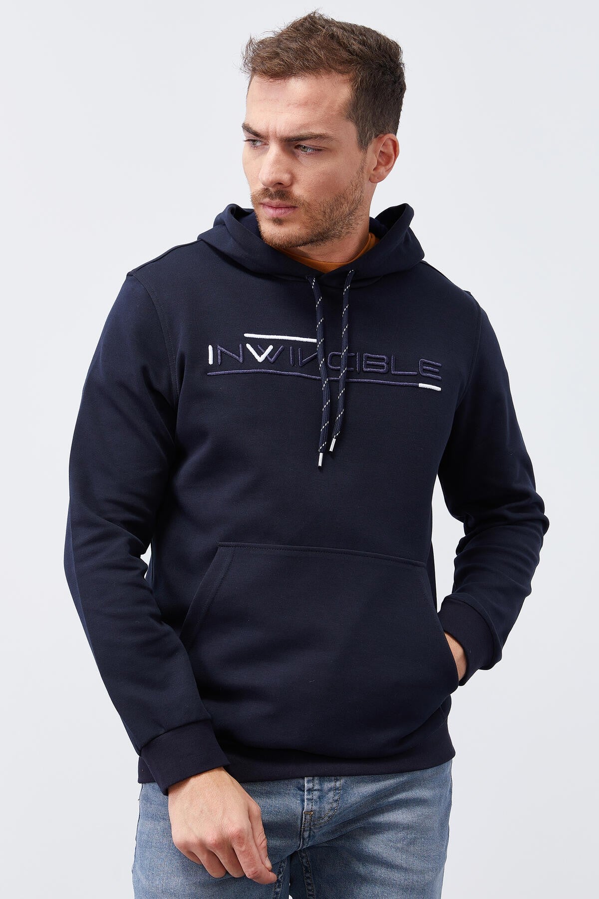 Lacivert Kanguru Cep Standart Kalıp Kapüşonlu Erkek Sweatshirt - 87883