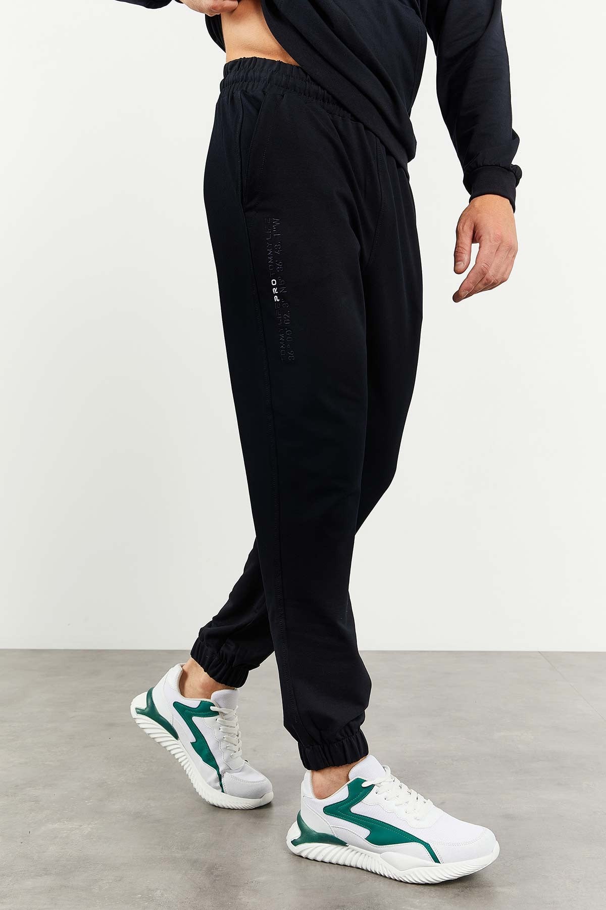 Lacivert Kapüşonlu Kanguru Cep Lastik Paça Erkek Oversize Eşofman Takımı - 85117