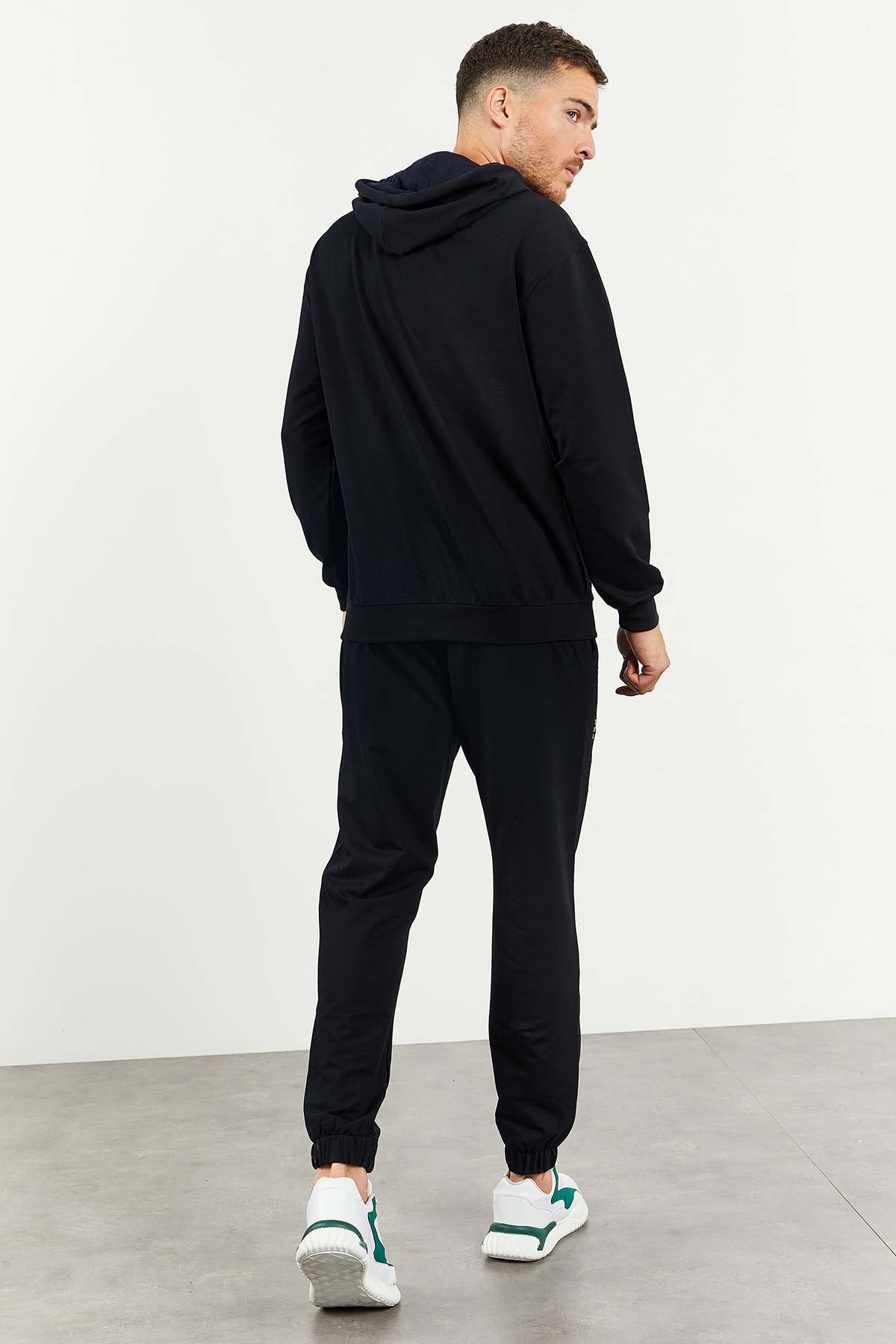 Lacivert Kapüşonlu Kanguru Cep Lastik Paça Erkek Oversize Eşofman Takımı - 85117