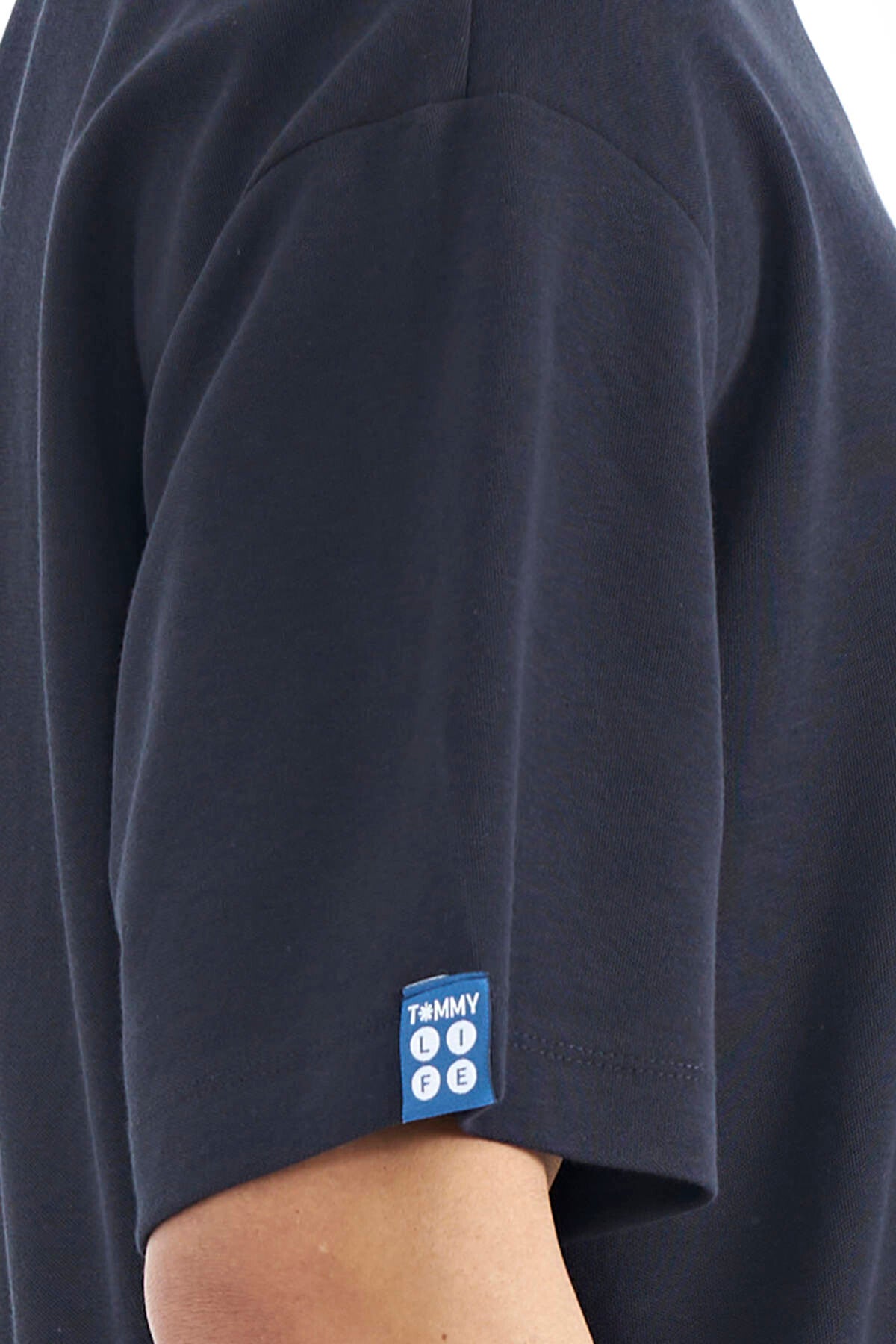 Lacivert Kol Arma Detaylı Basic Oversize Erkek T-Shirt - 88193