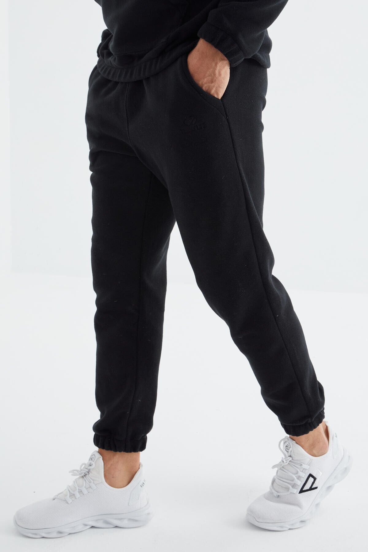 Lacivert Yarım Fermuar Dik Yaka Lastik Paça Polar Erkek Eşofman Takımı - 85159