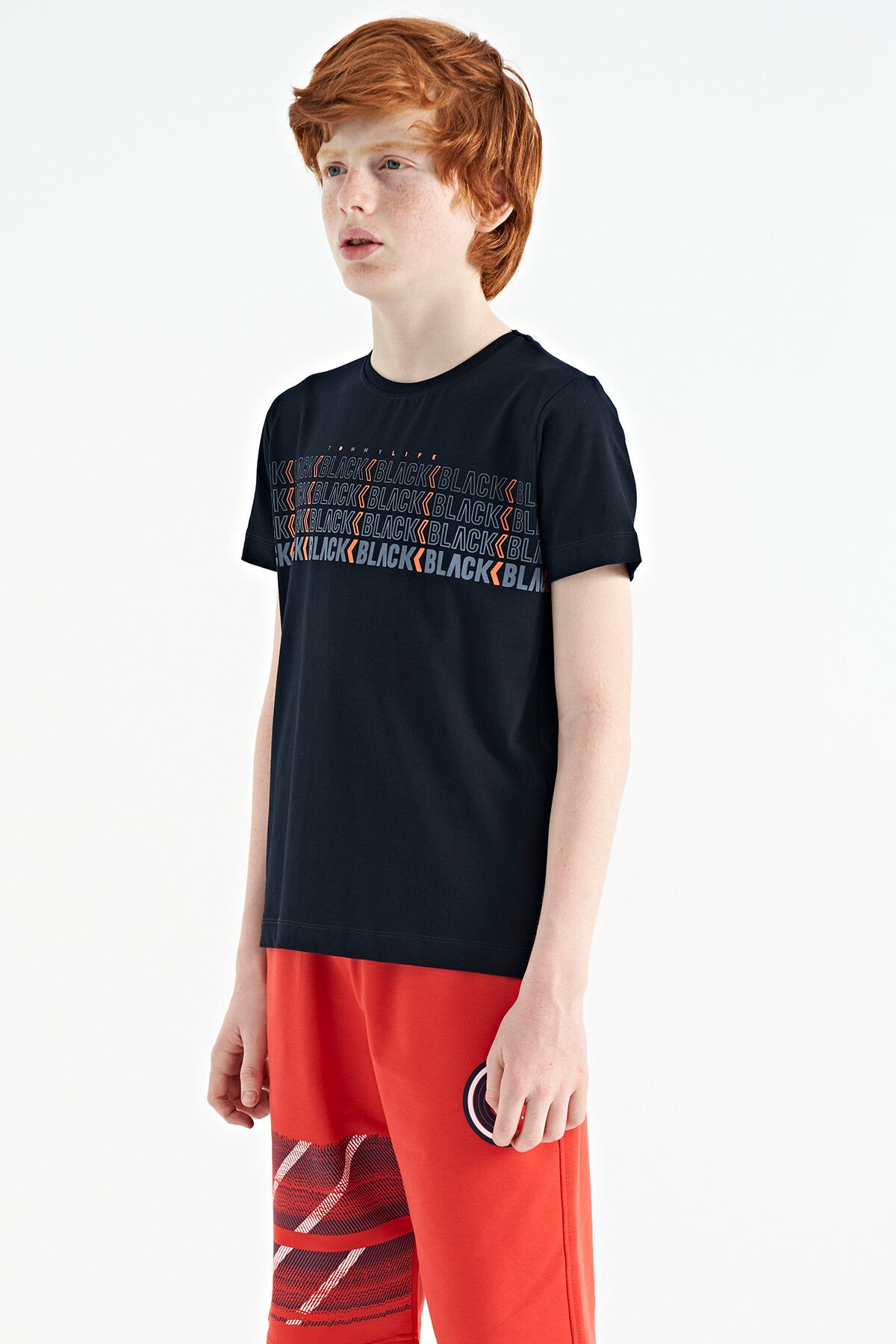 Lacivert Yazı Baskılı O Yaka Standart Kalıp Erkek Çocuk T-Shirt - 11149