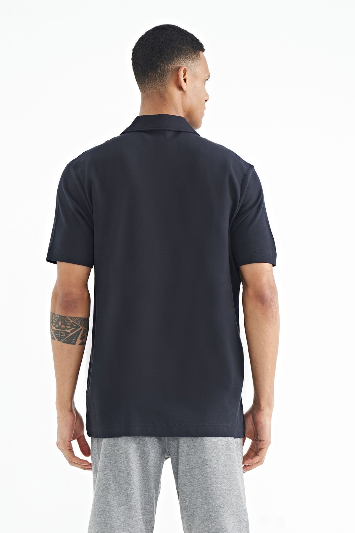 Lacivert Yazı Baskılı Standart Form Polo Yaka Erkek T-shirt - 88236