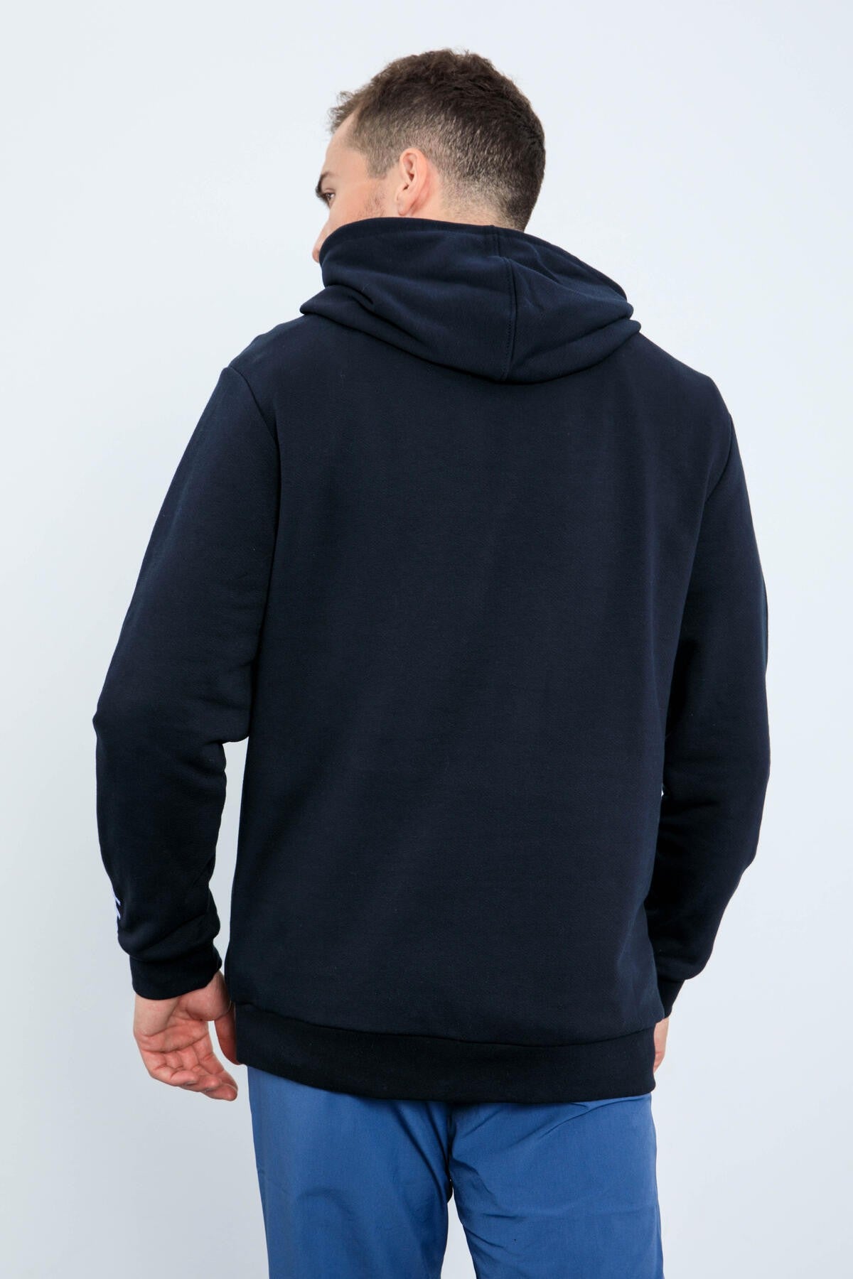 Lacivert Yazı Nakışlı Standart Kalıp Kapüşonlu Erkek Sweatshirt - 87838