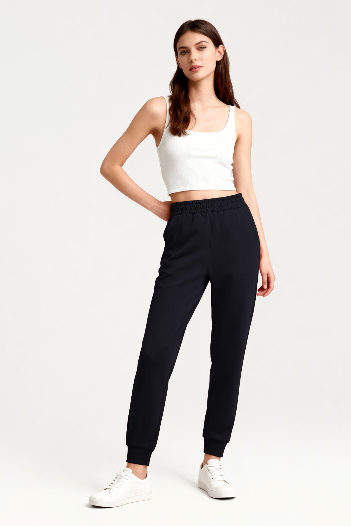 Lacivert Yüksek Bel Jogger Rahat Form Manşetli Kadın Eşofman Alt - 94561