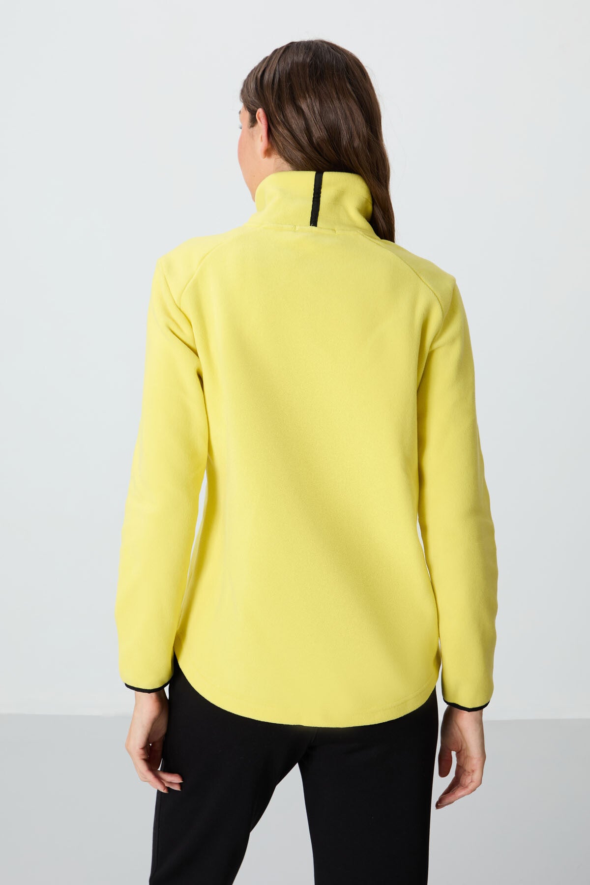 Limon Dik Yaka Fermuarlı Rahat Form Kadın Polar Sweatshirt - 97173