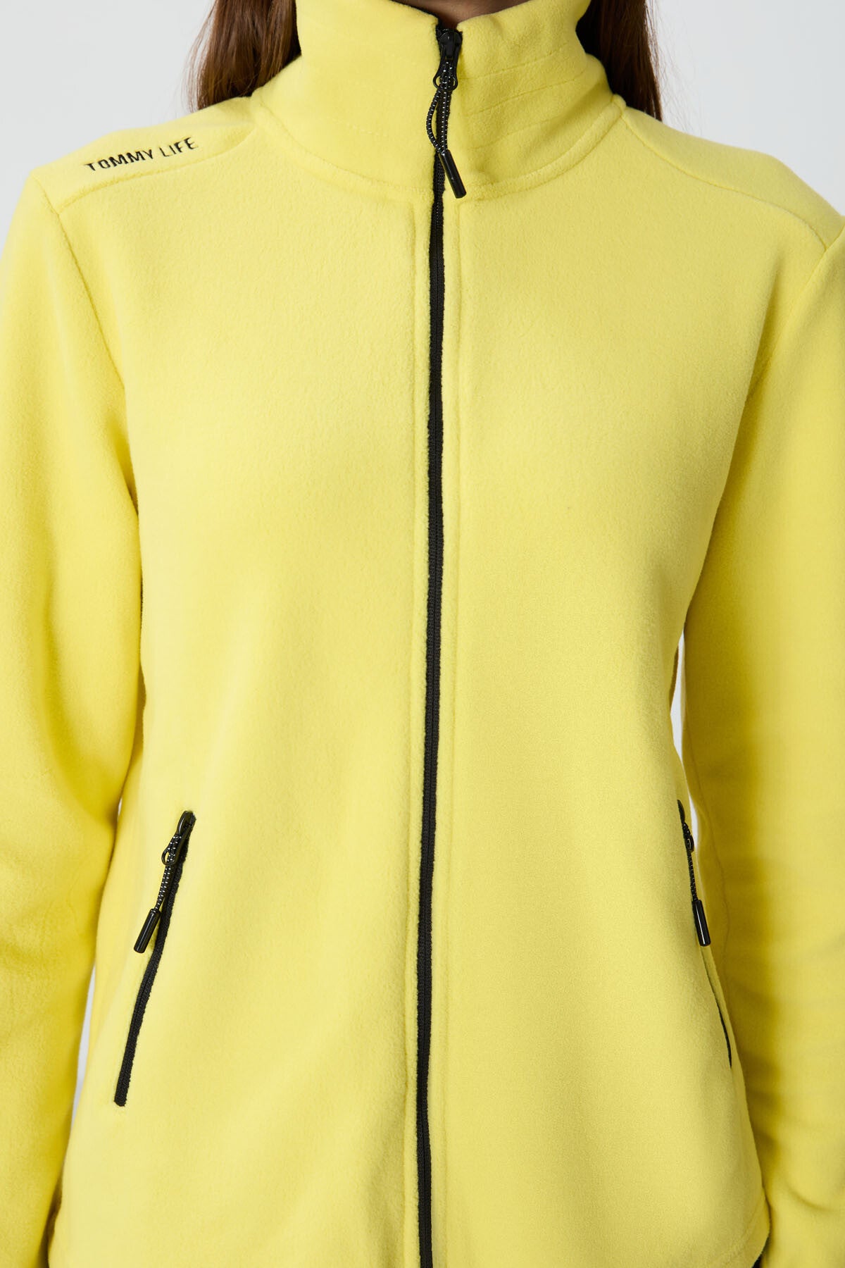Limon Dik Yaka Fermuarlı Rahat Form Kadın Polar Sweatshirt - 97173