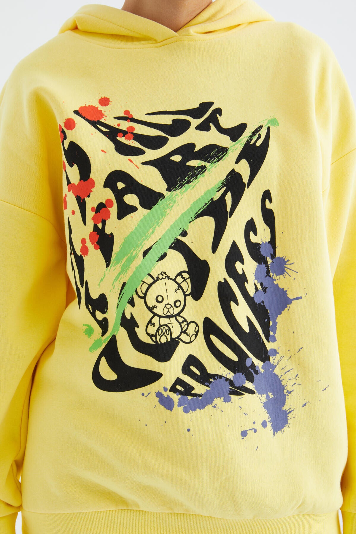 Limon Ön Baskılı Kapüşonlu Kadın Oversize Kadın Sweatshirt - 97248