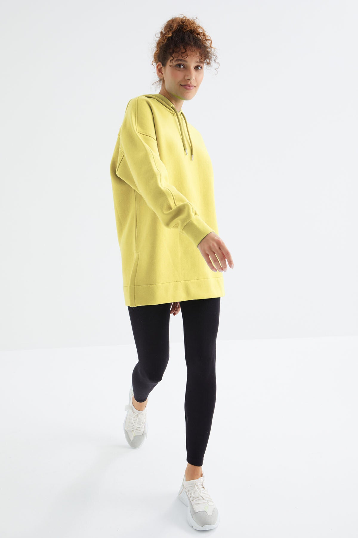 Limon Reglan Kol Basic Kapüşonlu Oversize Sweatshirt Tunik - 97242