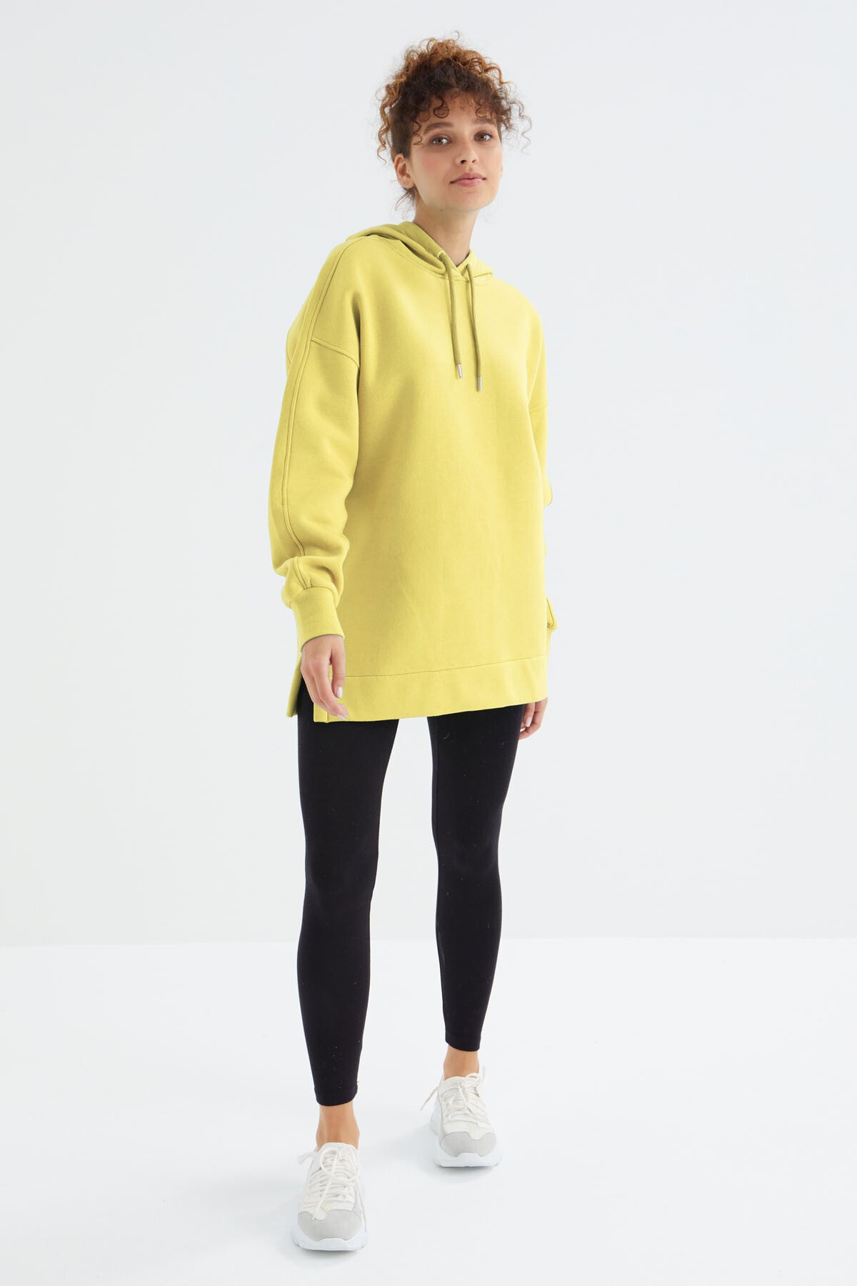 Limon Reglan Kol Basic Kapüşonlu Oversize Sweatshirt Tunik - 97242