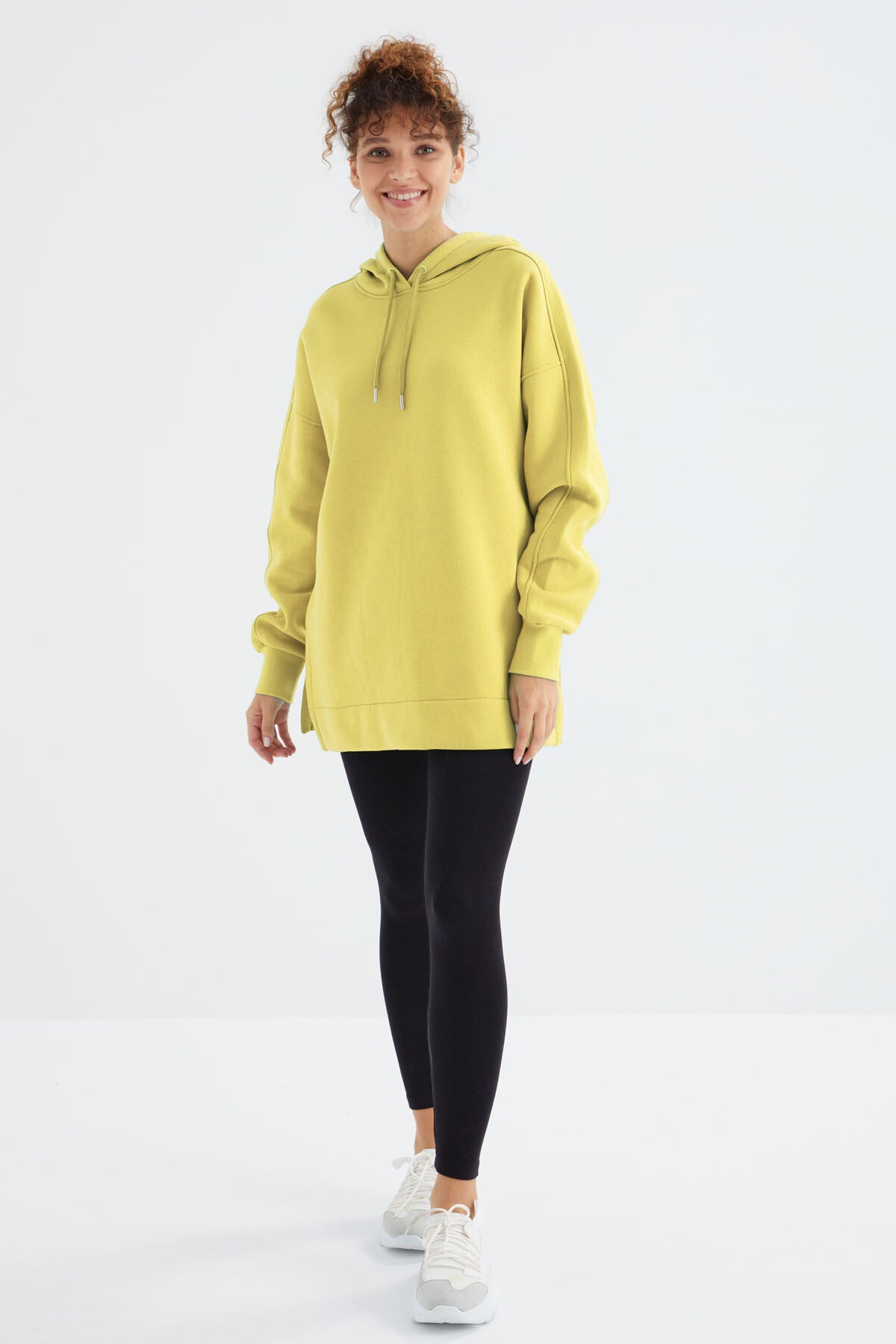 Limon Reglan Kol Basic Kapüşonlu Oversize Sweatshirt Tunik - 97242