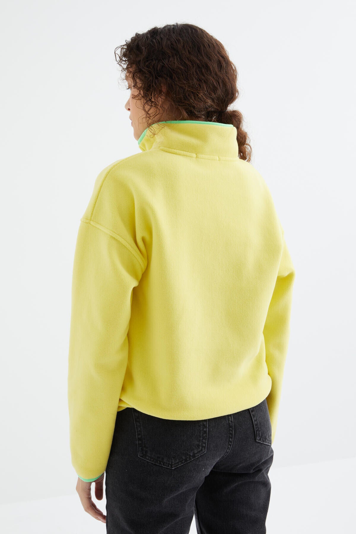 Limon Yarım Fermuar Etek Ucu Büzgülü Dik Yaka Oversize Kadın Polar Sweatshirt - 97234