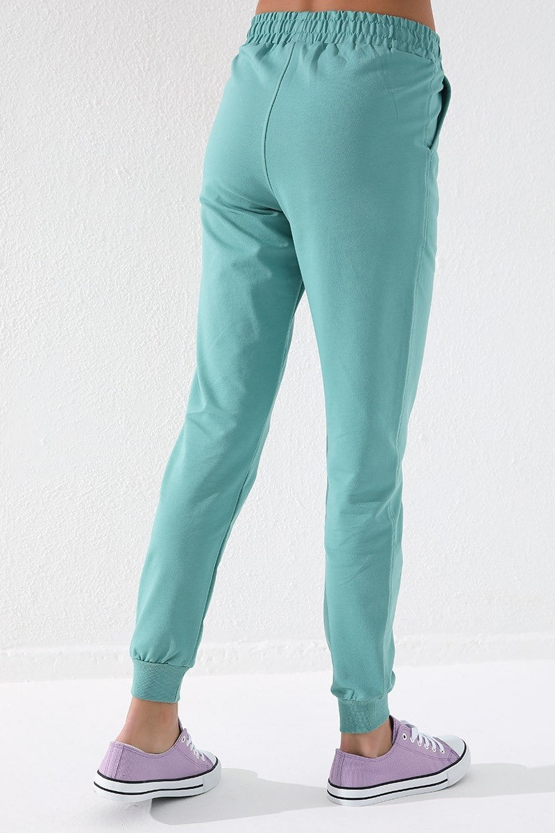 Mint Yeşili Yüksek Bel Jogger Rahat Form Manşetli Kadın Eşofman Alt - 94561