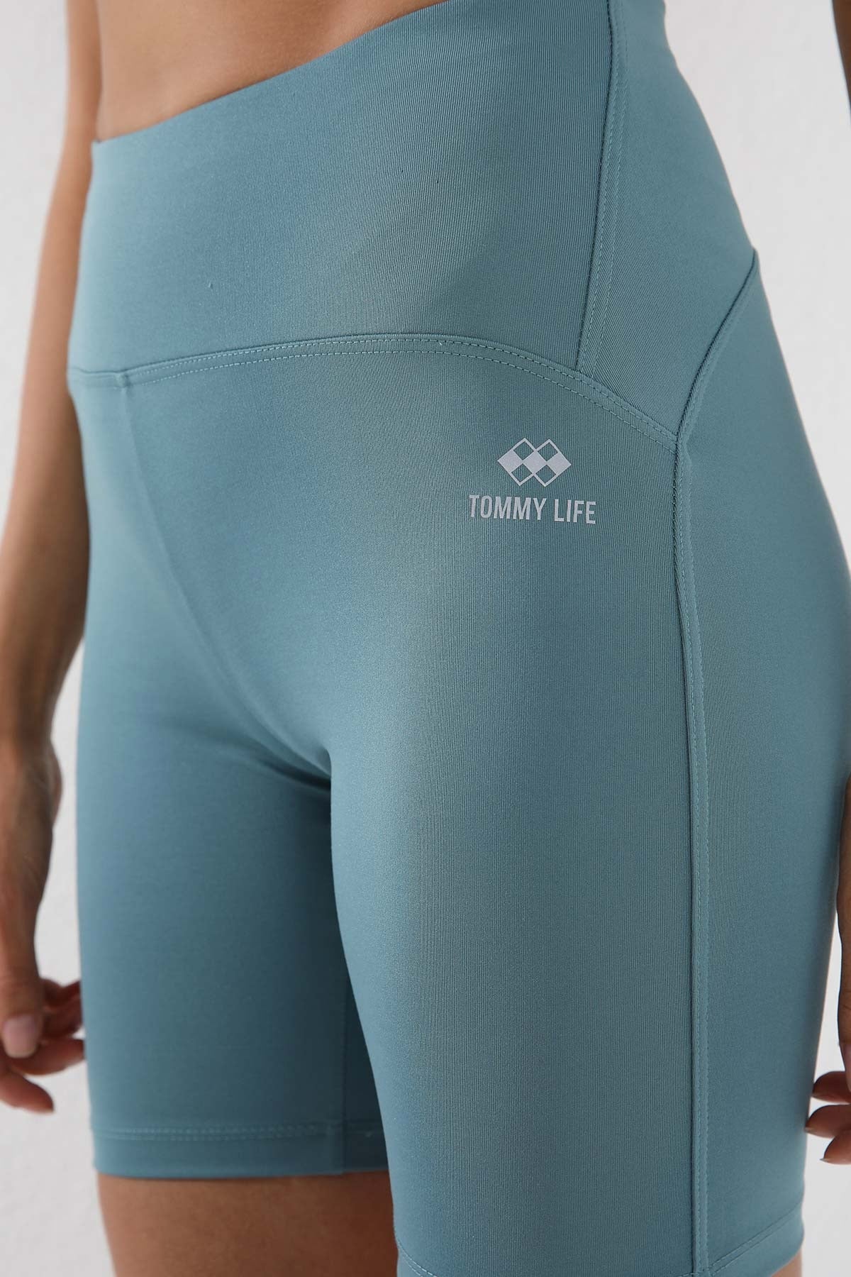 Mint Yeşili Yüksek Bel Toparlayıcı Kısa Biker Kadın Tayt - 91007