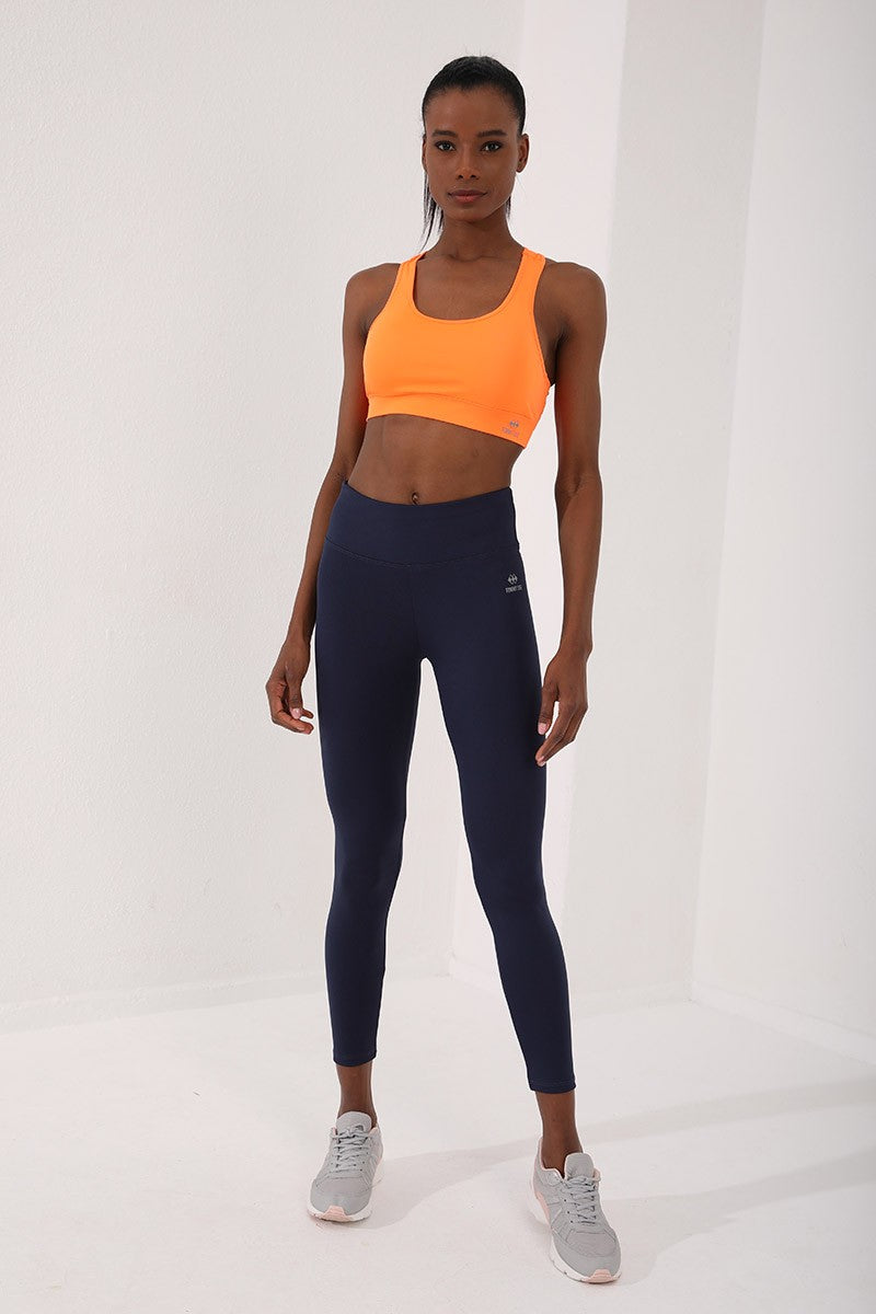 Neon Oranj Sırt Detaylı Dar Kalıp U Yaka Kadın Spor Büstiyer - 97120