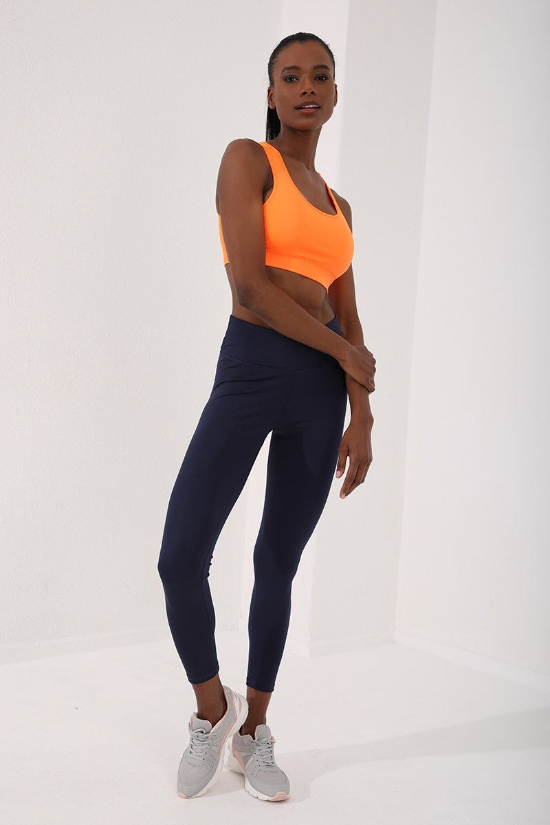 Neon Oranj Sırt Detaylı Dar Kalıp U Yaka Kadın Spor Büstiyer - 97120